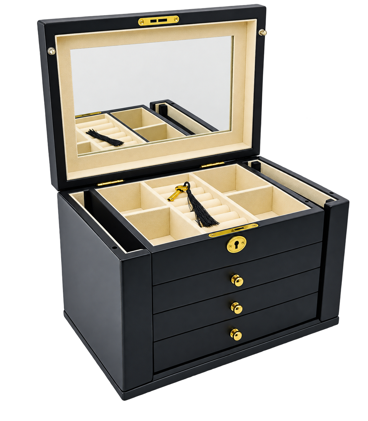 Harrowdene® Premium Edition Matte Black Jewellery Box with Side Panels 28.5cm