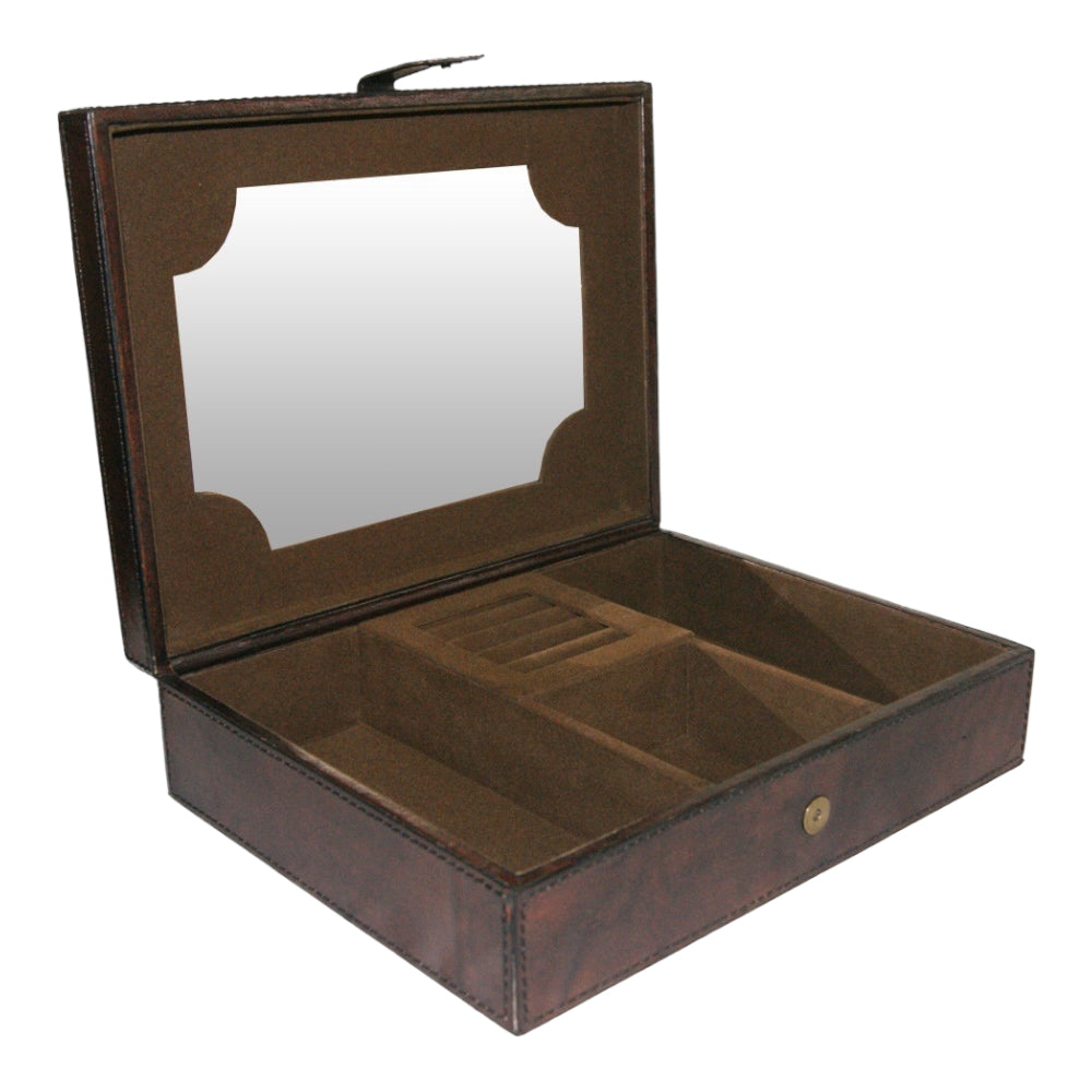 Dark Brown Buffalo Leather Jewellery Box L28cm
