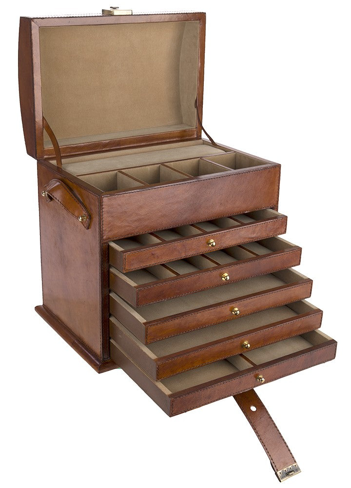 Very Large Tan Buffalo Leather Jewellery Box, Length 25cm