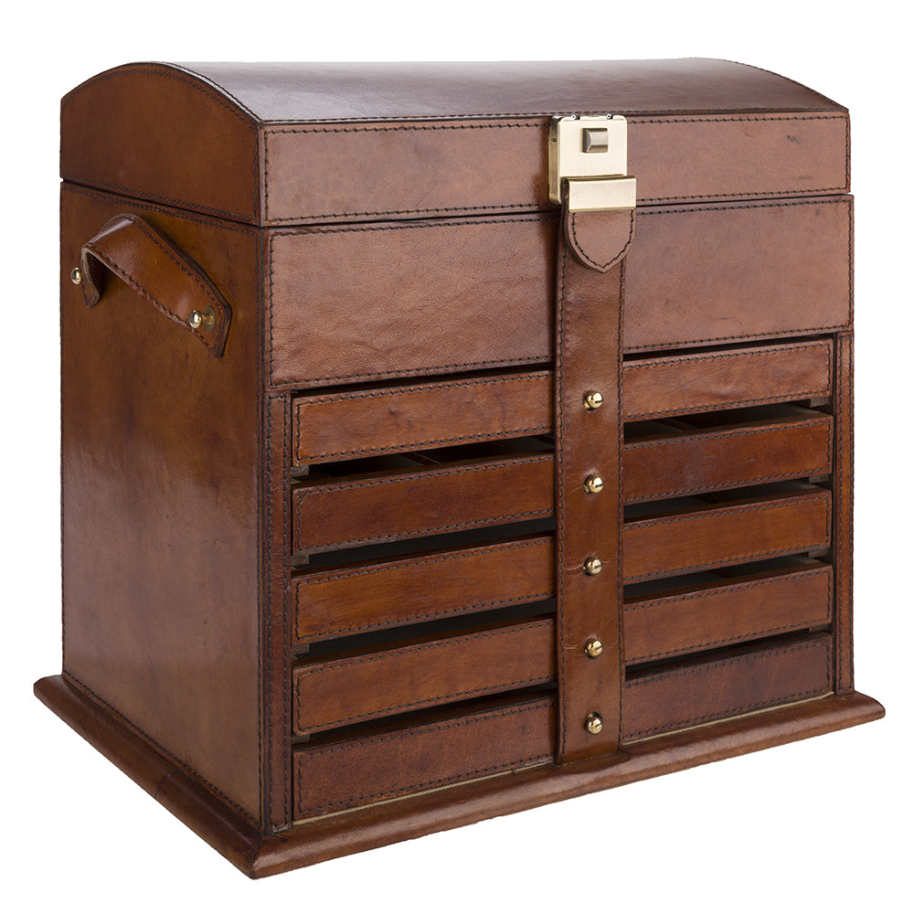 Very Large Tan Buffalo Leather Jewellery Box, Length 25cm