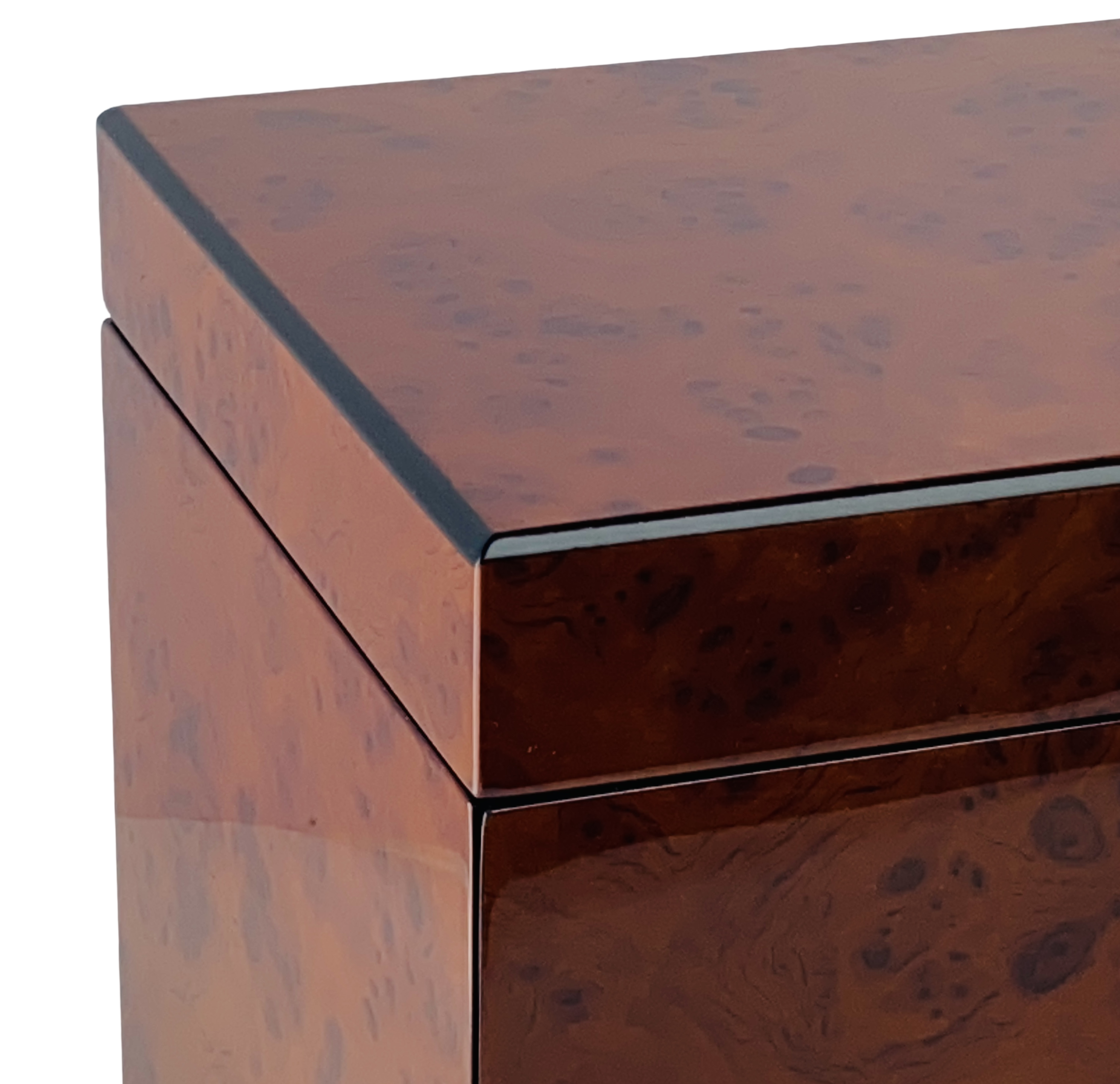 NEW Maple Burl & Black High Gloss Wood Jewellery Box L28cm