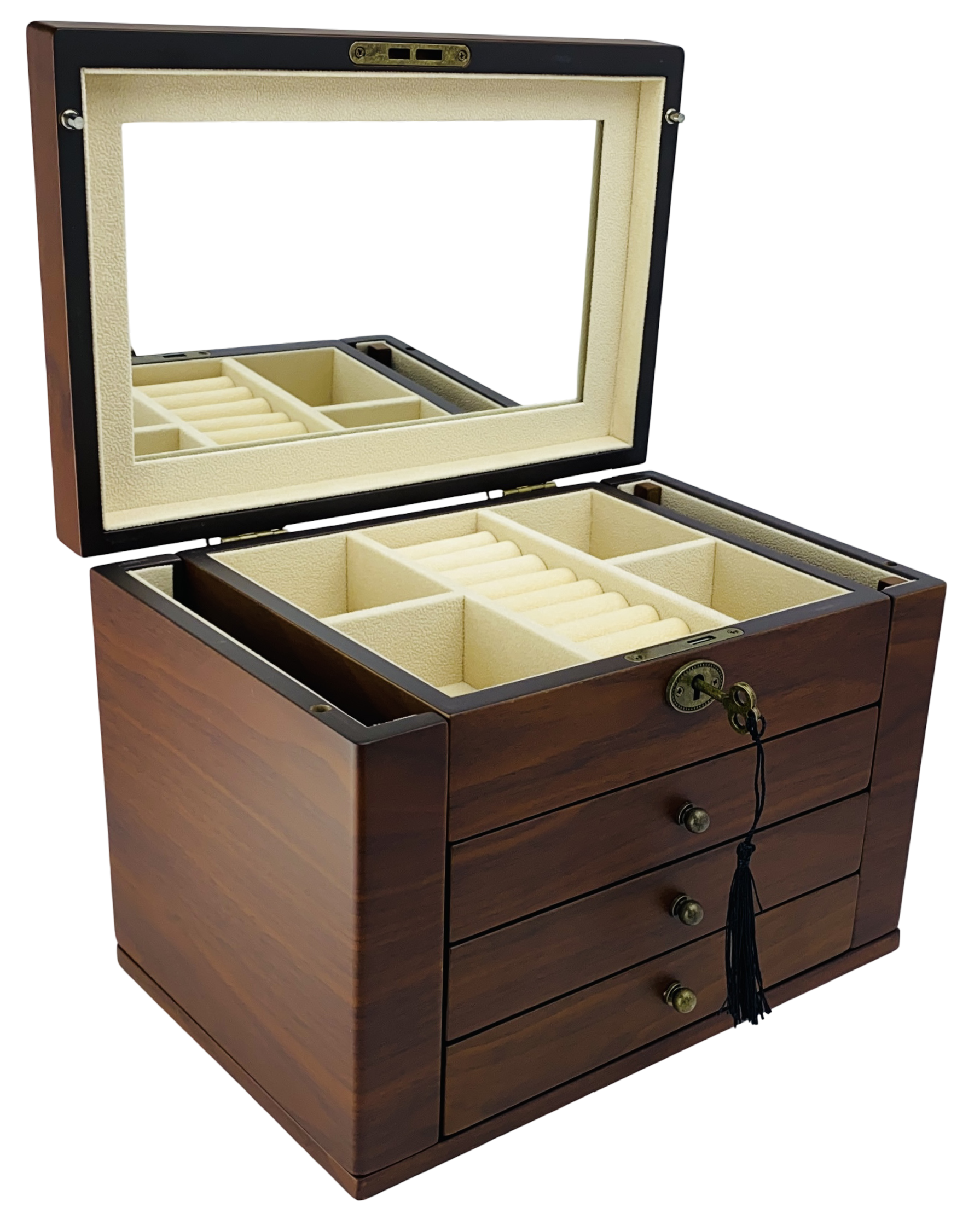 Harrowdene® Premium Edition European Walnut Matte Jewellery Box with Side Panels 29cm