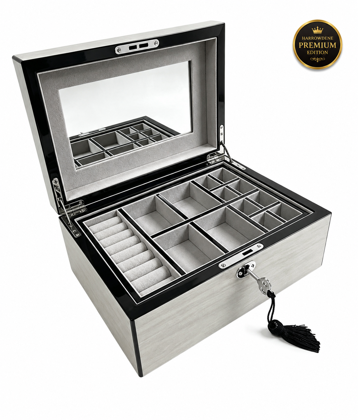 Harrowdene® Champagne Pearl Silk Finish Jewellery Box with Liftout Tray 25.5cm — Premium Edition