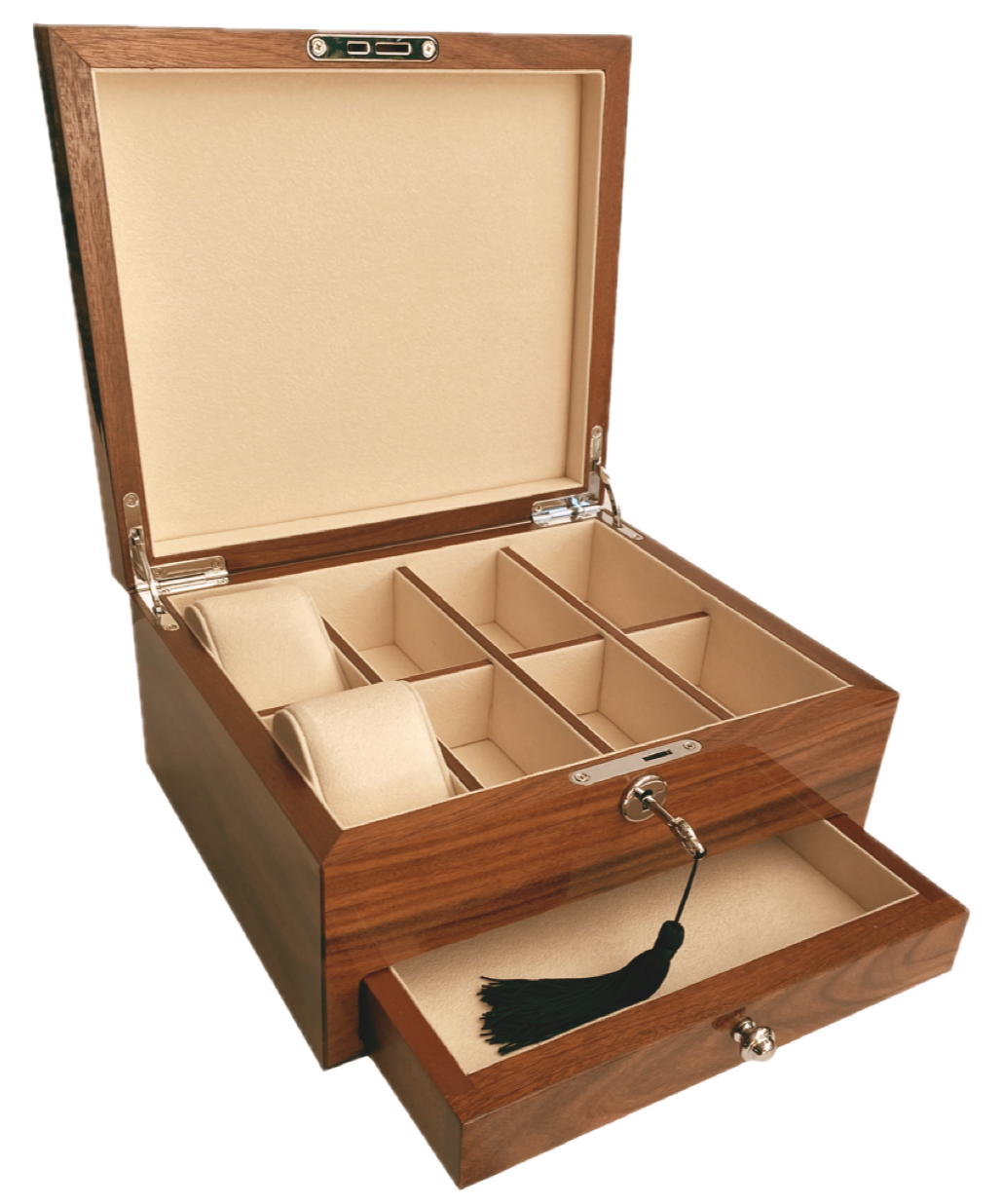 Brazilian Rosewood Piano Finish Timber Jewellery & Watch Box , Length 24.5cm