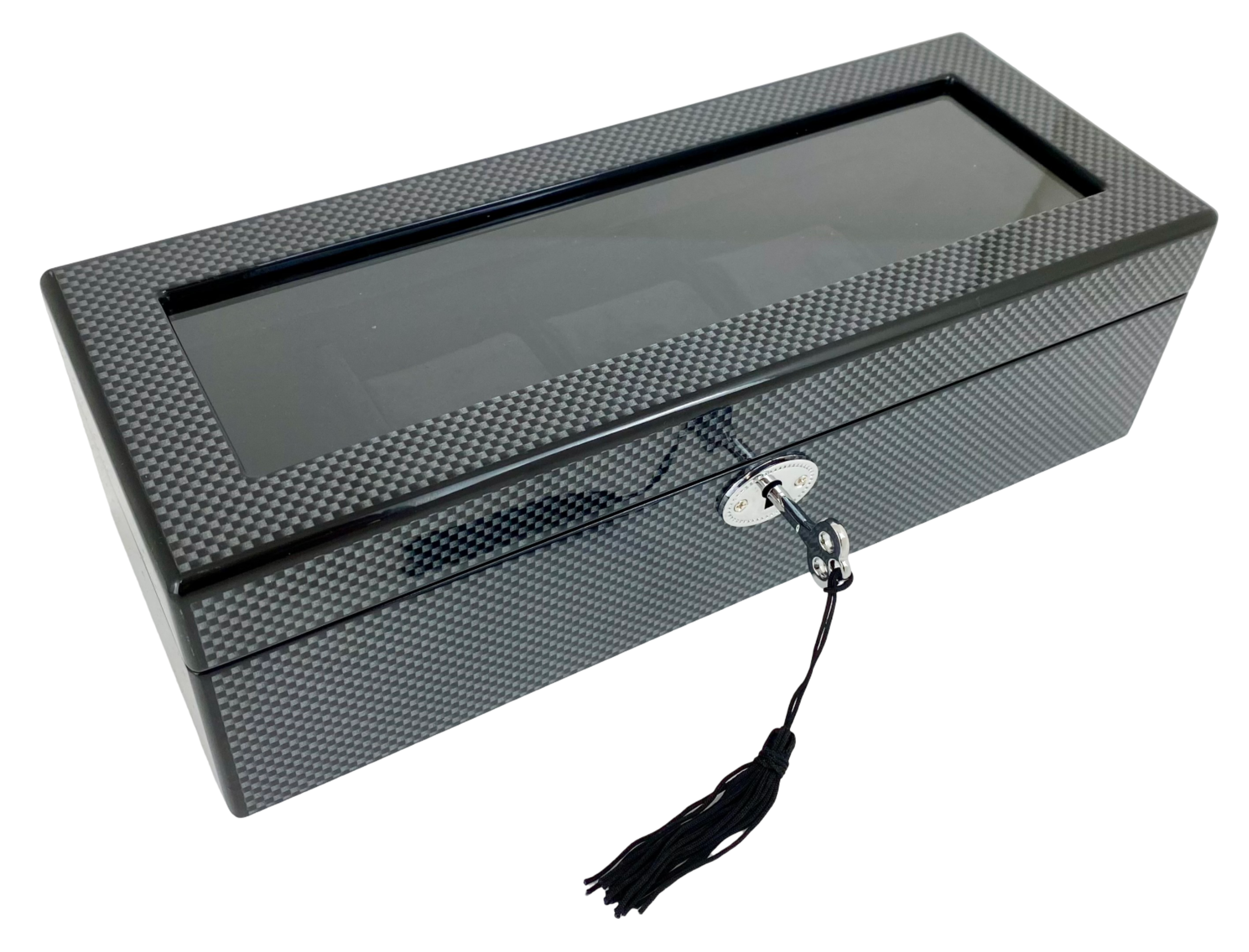Carbon Fibre Finished High Gloss 5-Watch Box, Length 28cm