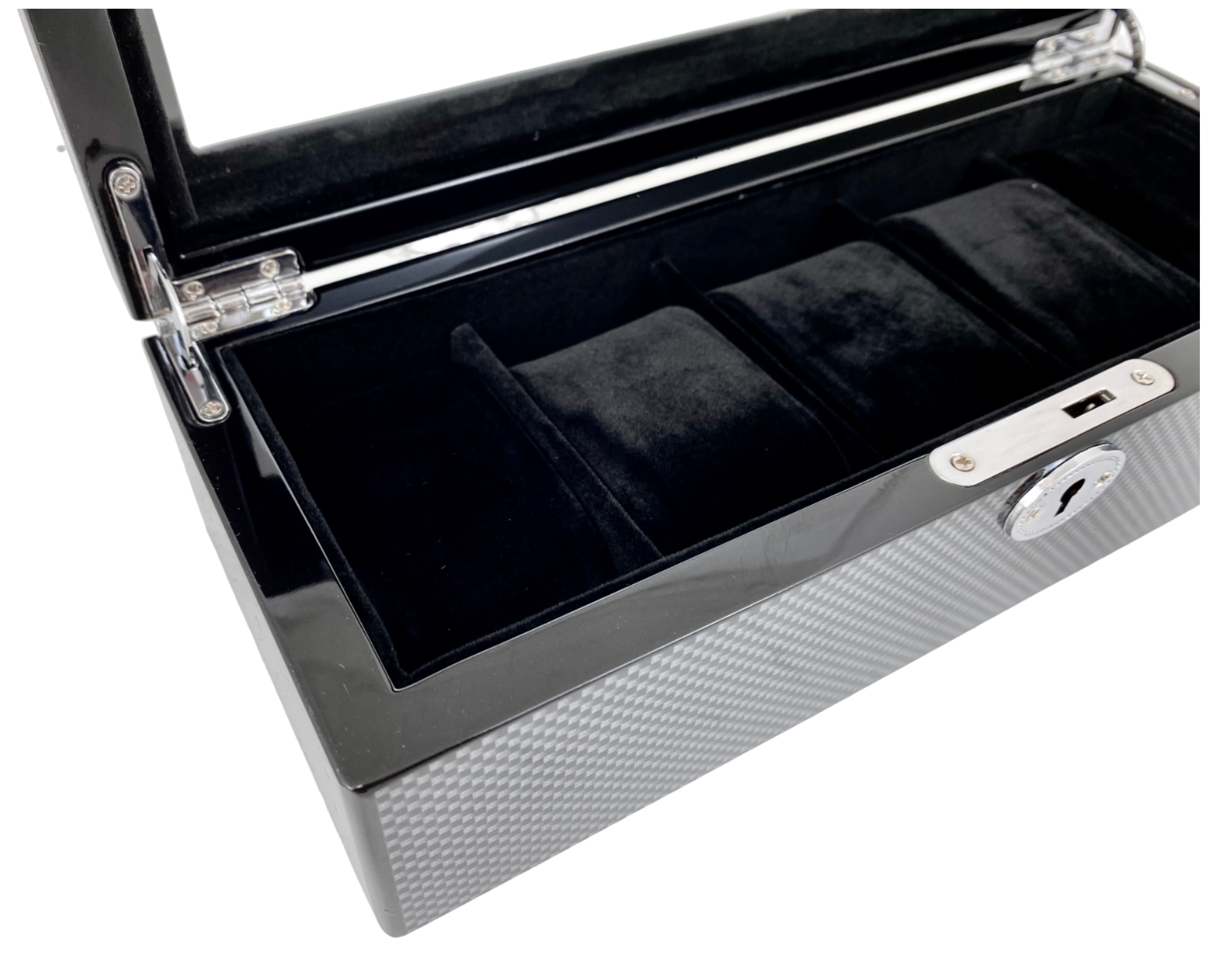 Carbon Fibre Finished High Gloss 5-Watch Box, Length 28cm