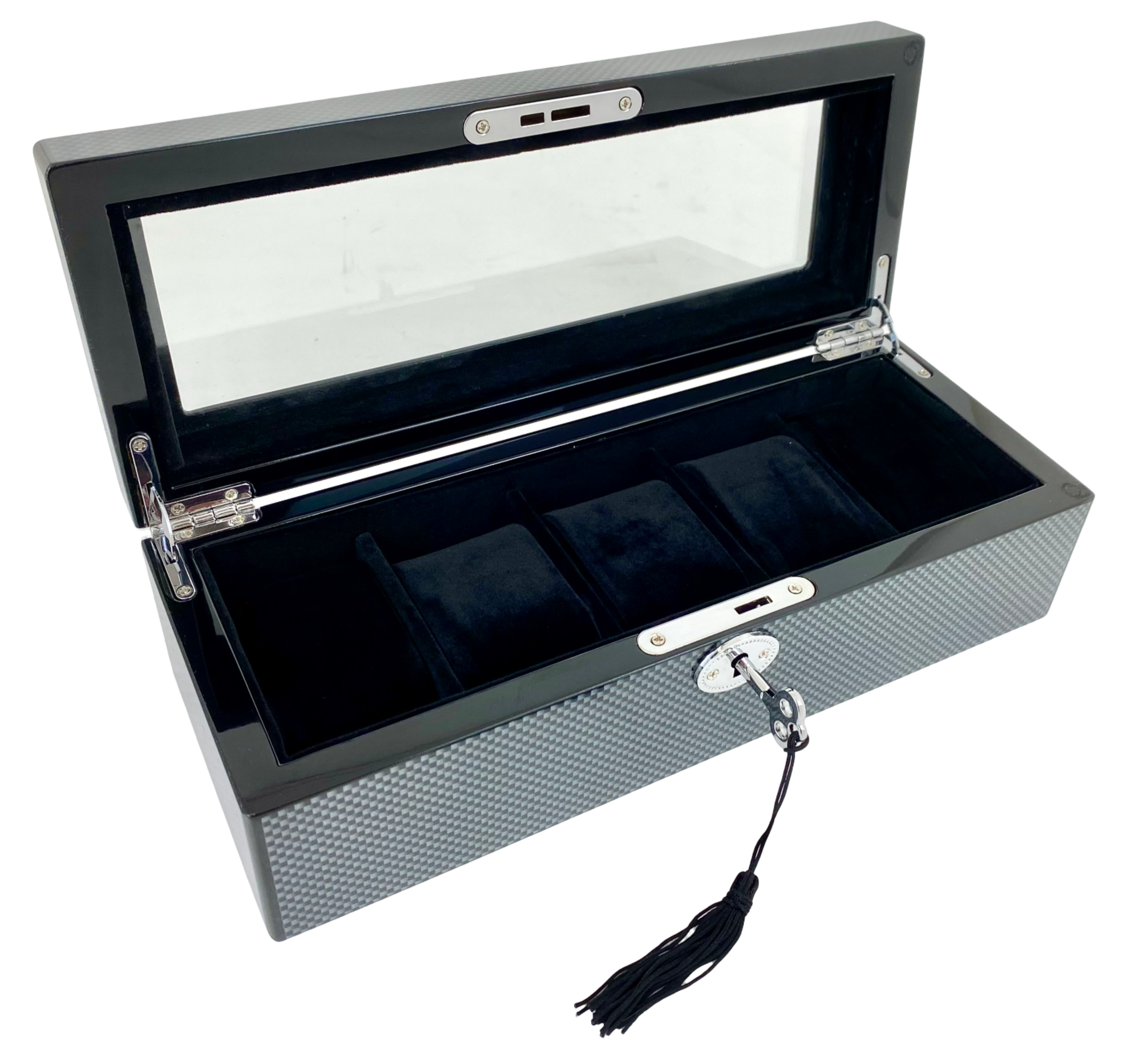 Carbon Fibre Finished High Gloss 5-Watch Box, Length 28cm