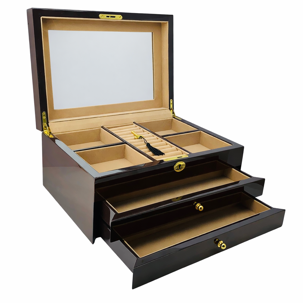 Harrowdene European Walnut High Gloss Jewellery Box 2-Drawer 35cm