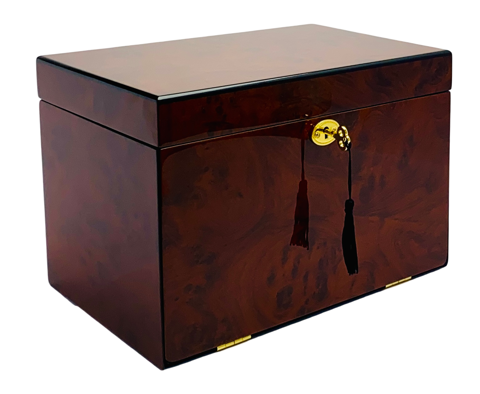 Maple Burl & Black High Gloss Wood Jewellery Box L28cm