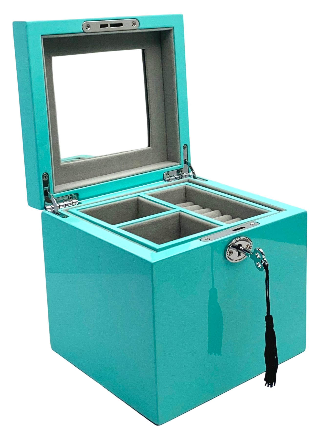 Small Turquoise High Gloss Wood Jewellery Box L16cm