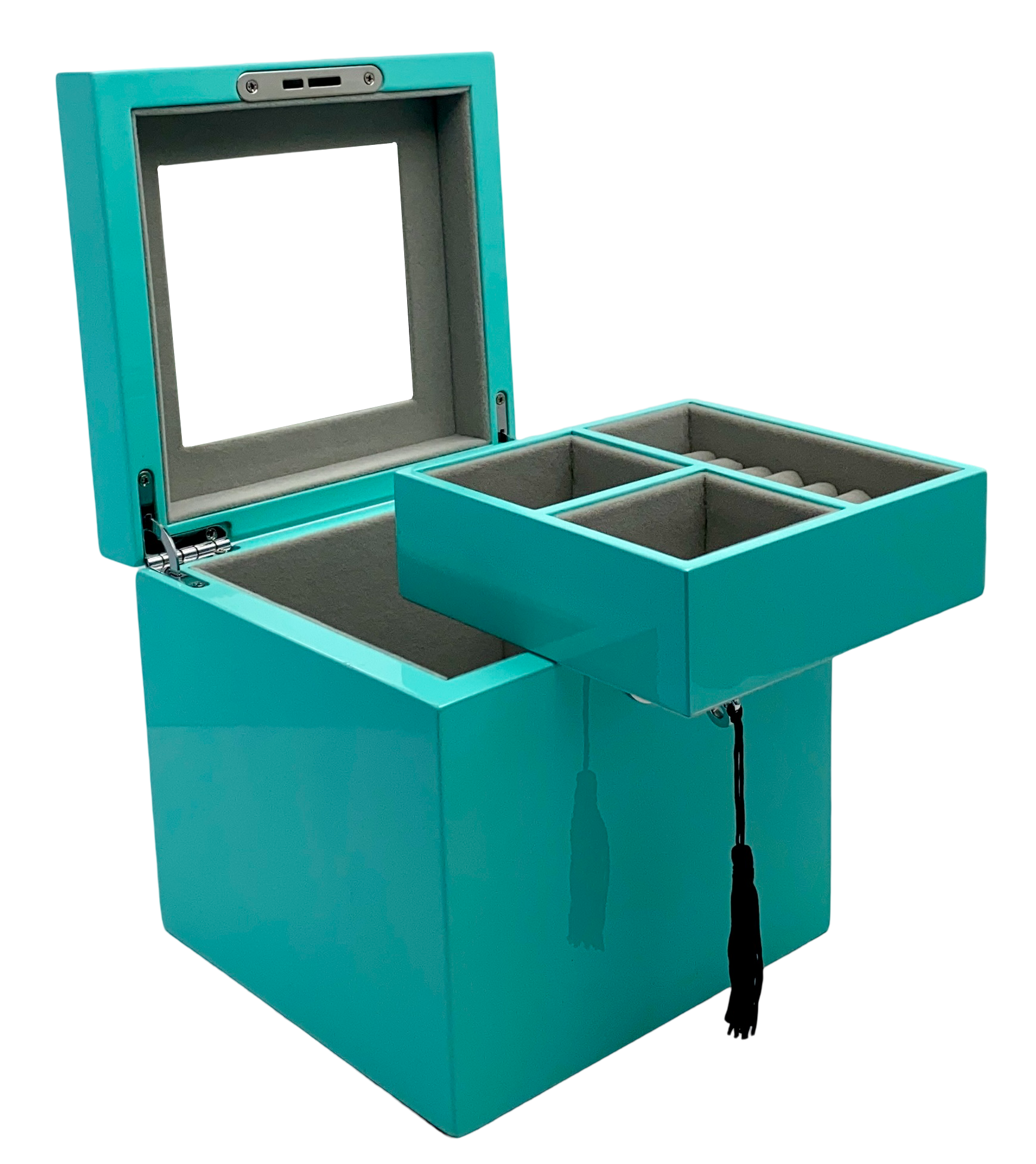 Small Turquoise High Gloss Wood Jewellery Box L16cm