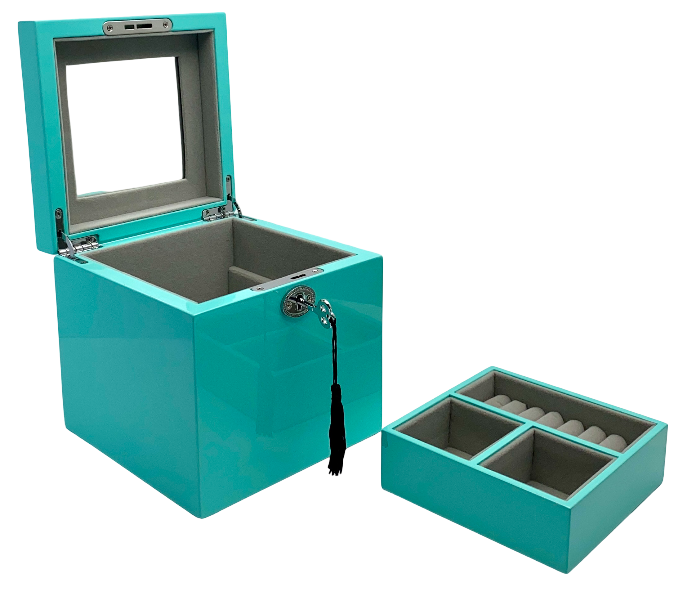 Small Turquoise High Gloss Wood Jewellery Box L16cm