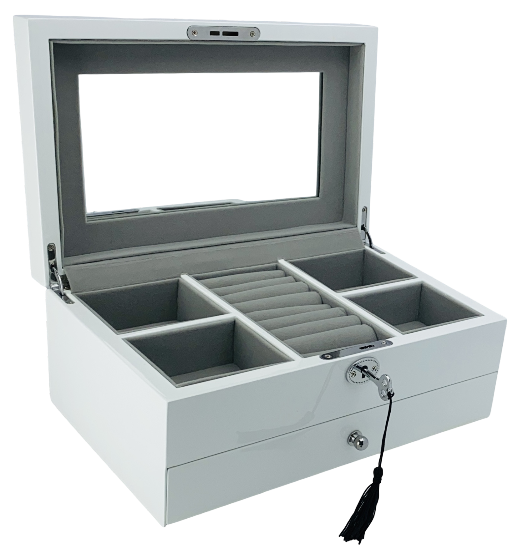 White High Gloss 1-Drawer Wooden Jewellery Box L28cm