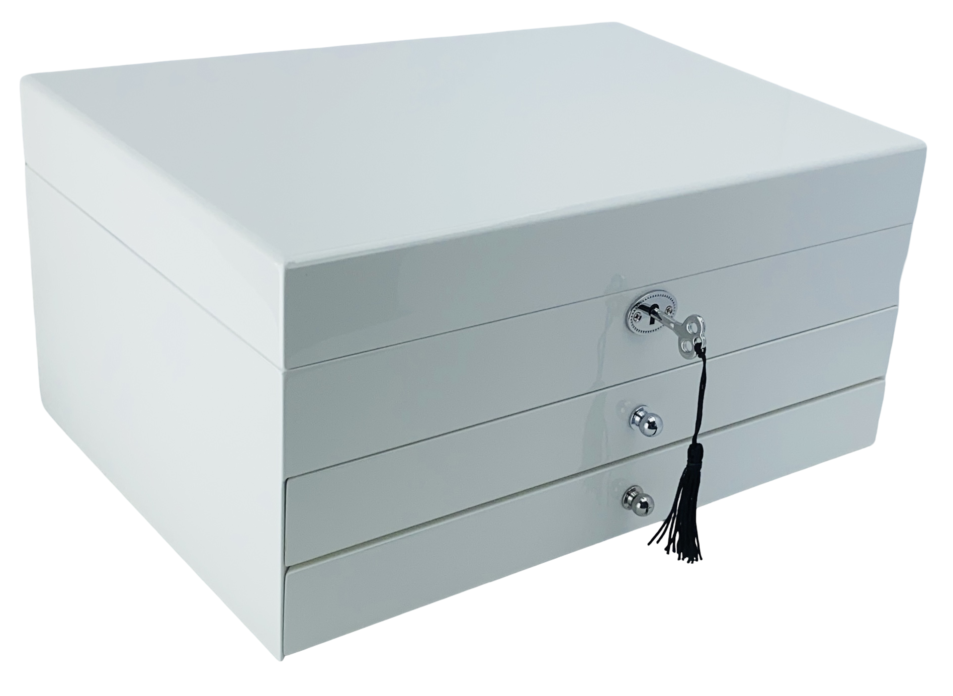 White High Gloss 2-Drawer Wooden Jewellery Box L34cm