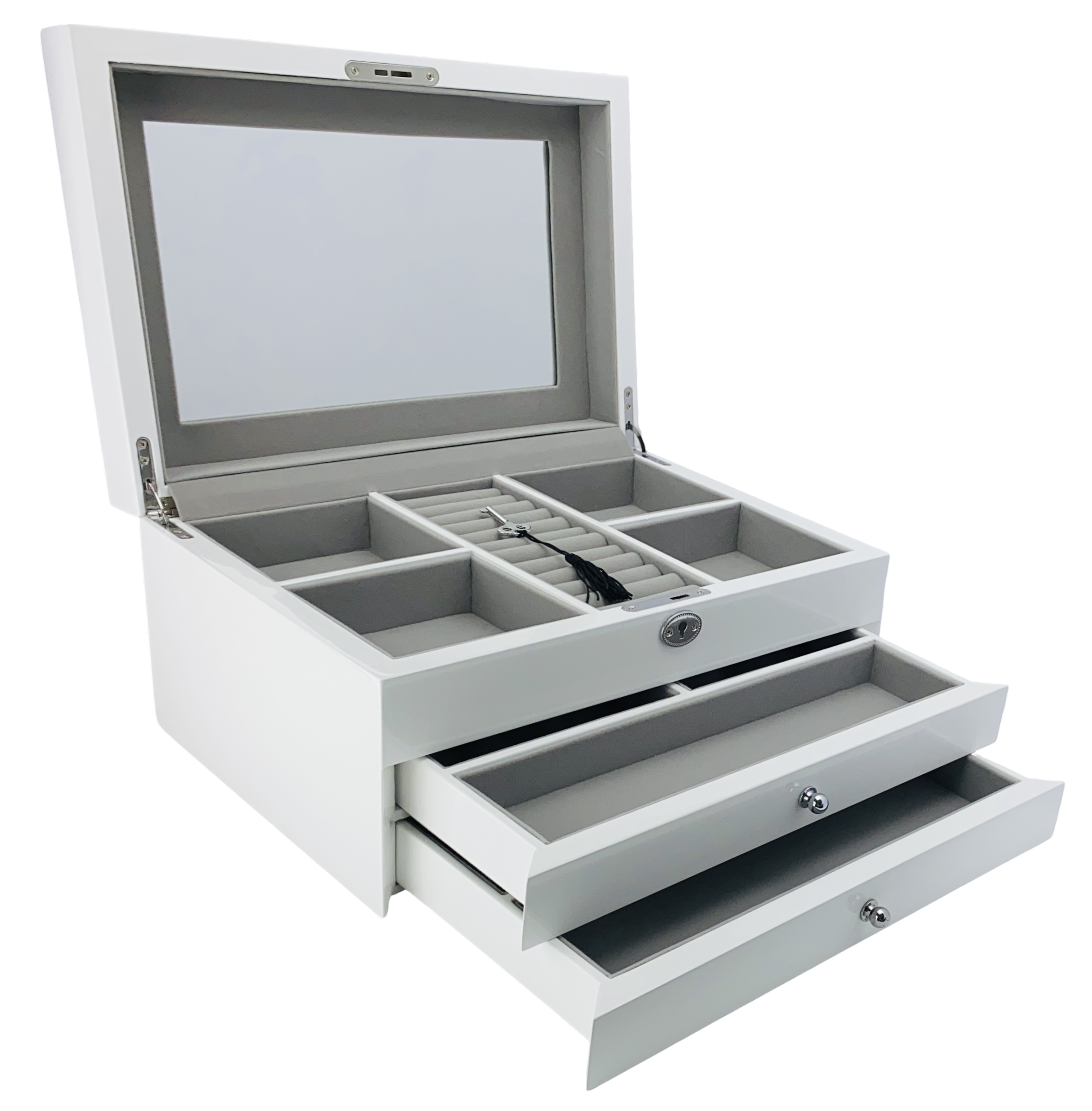 White High Gloss 2-Drawer Wooden Jewellery Box L34cm