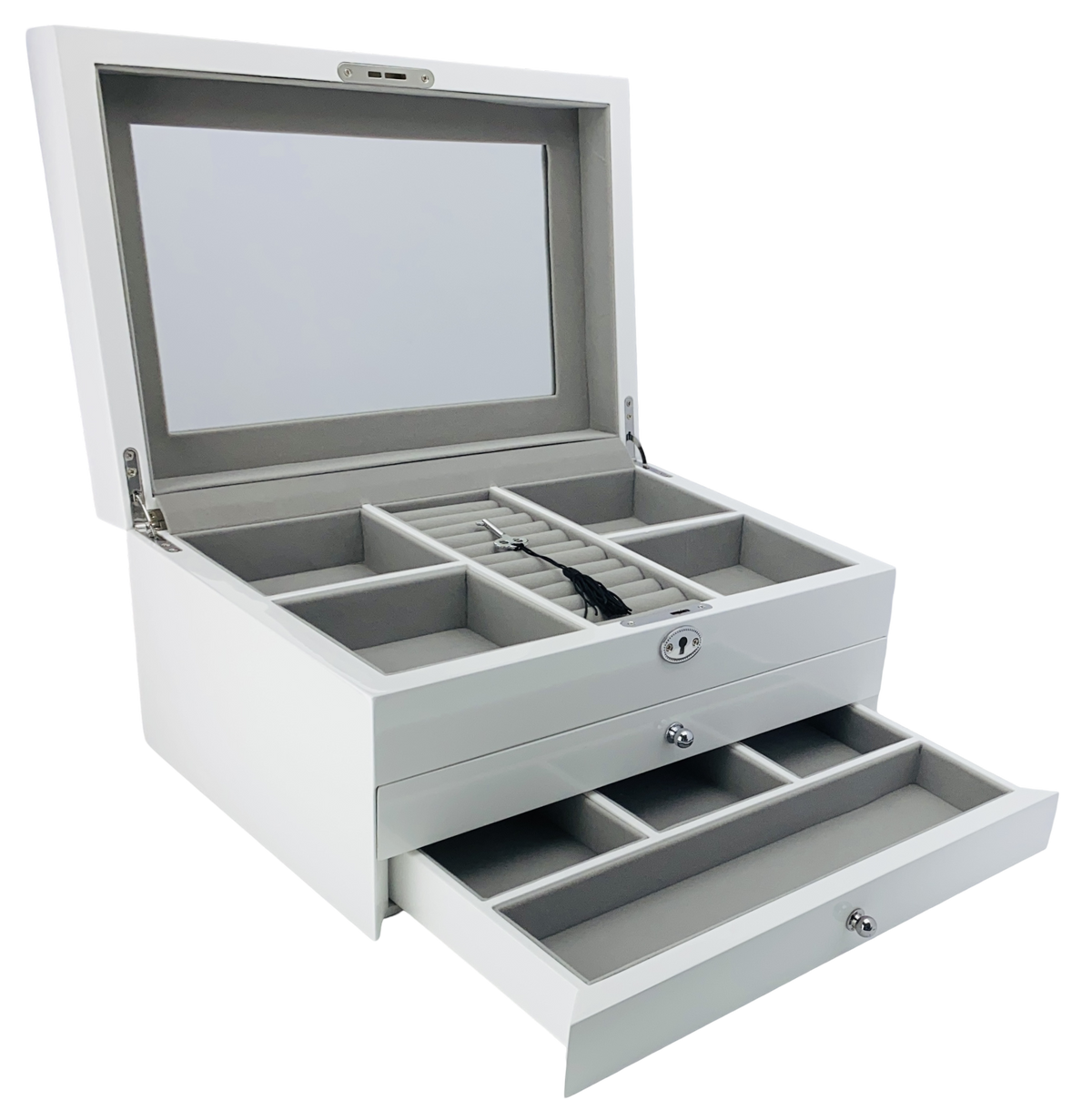 White High Gloss 2-Drawer Wooden Jewellery Box L34cm