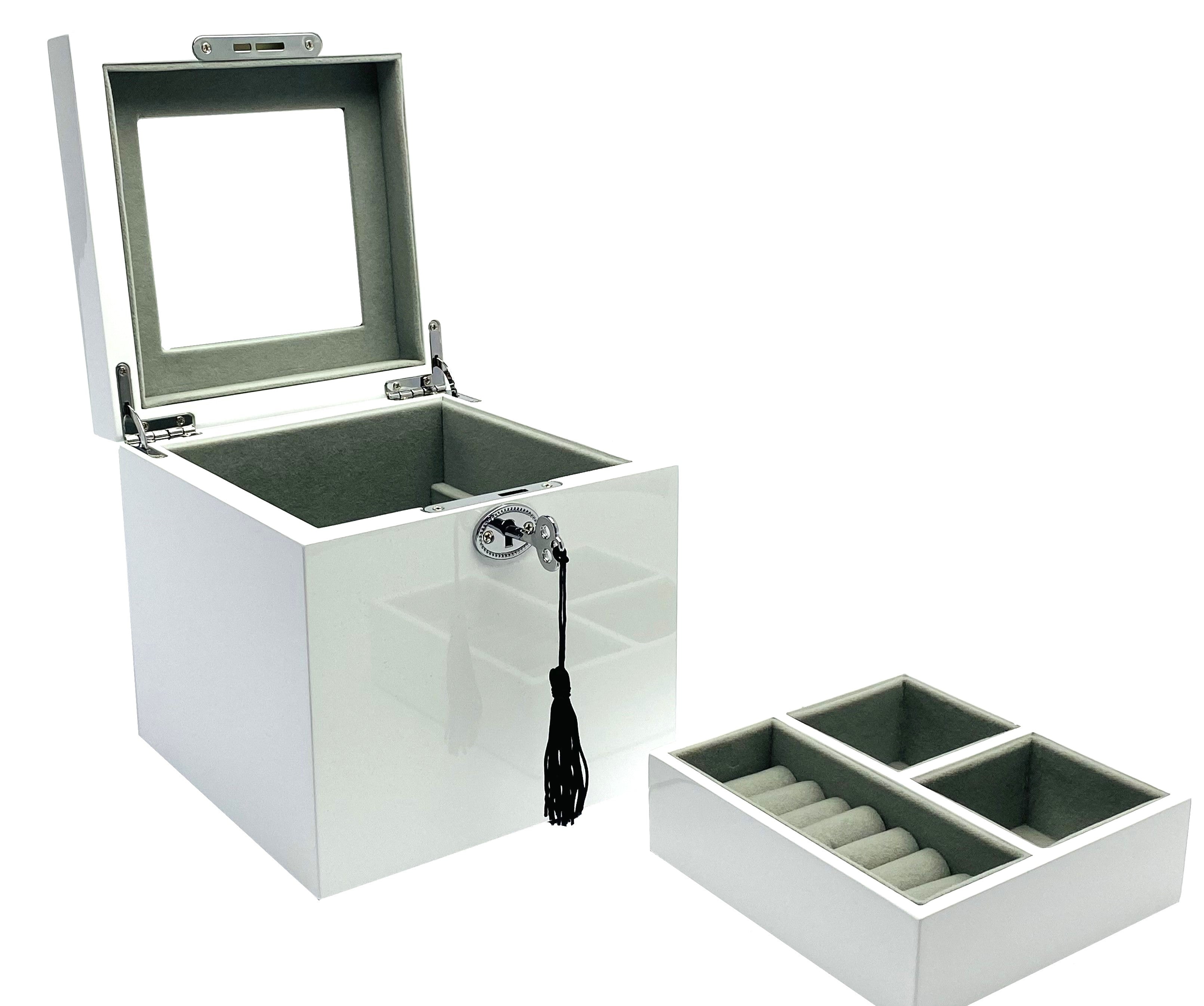 Small White High Gloss Wood Jewellery Box L16cm