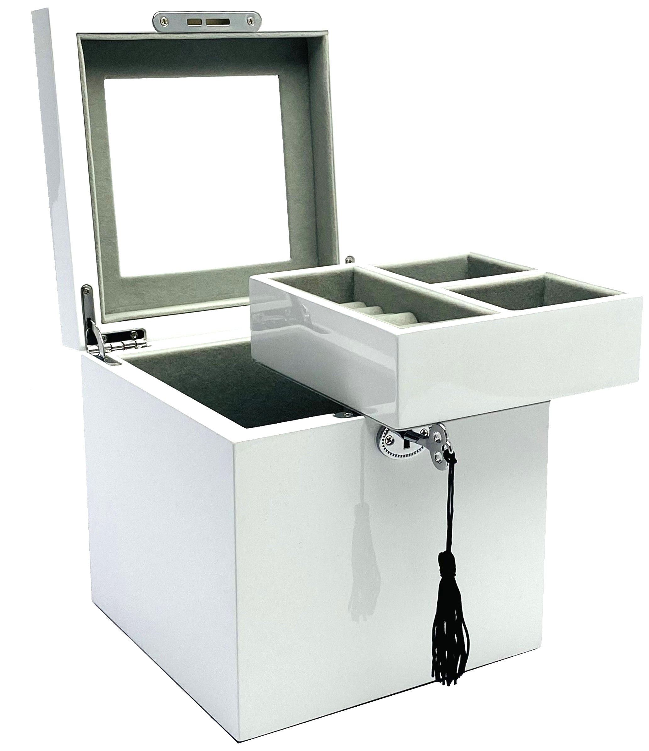 Small White High Gloss Wood Jewellery Box L16cm