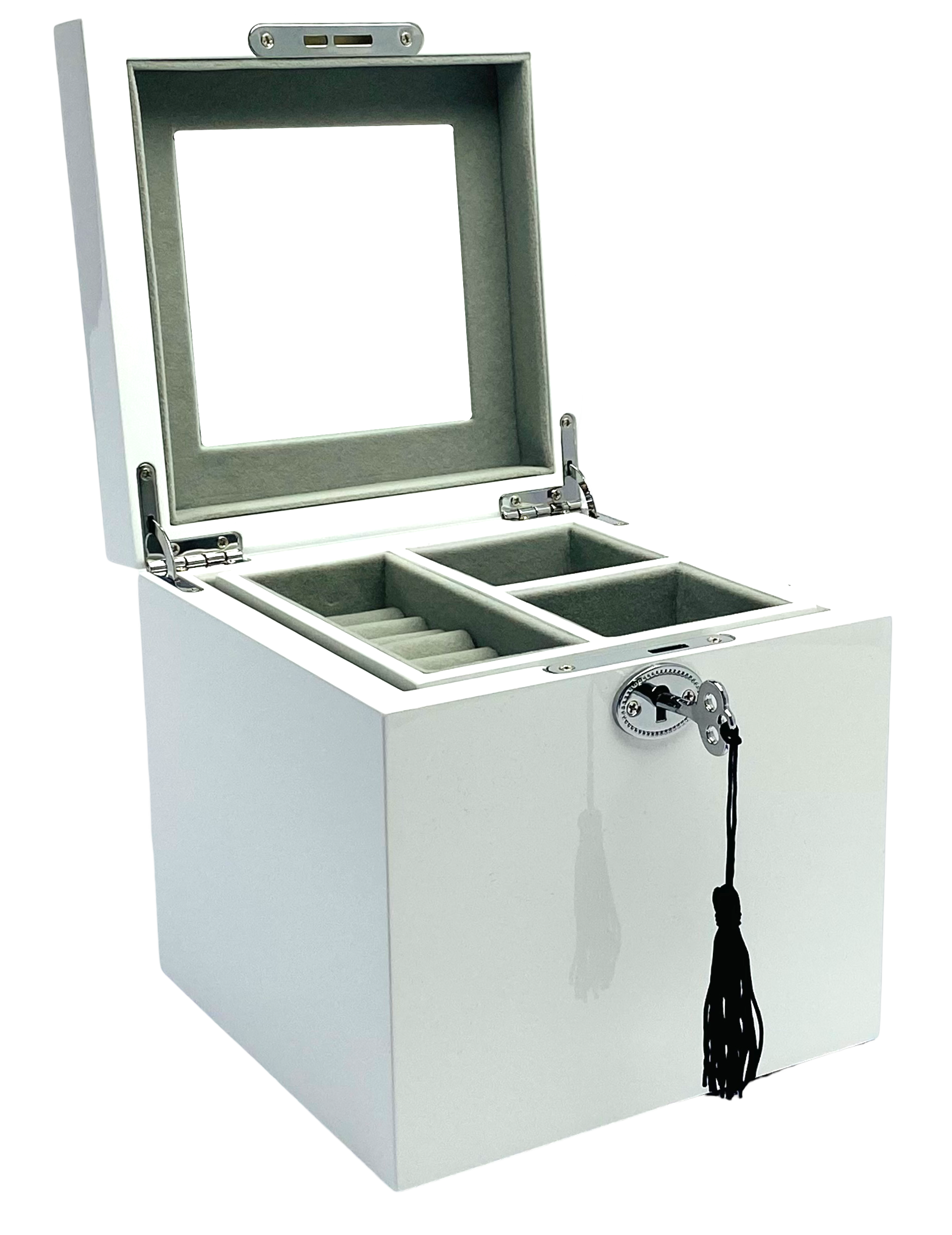 Small White High Gloss Wood Jewellery Box L16cm