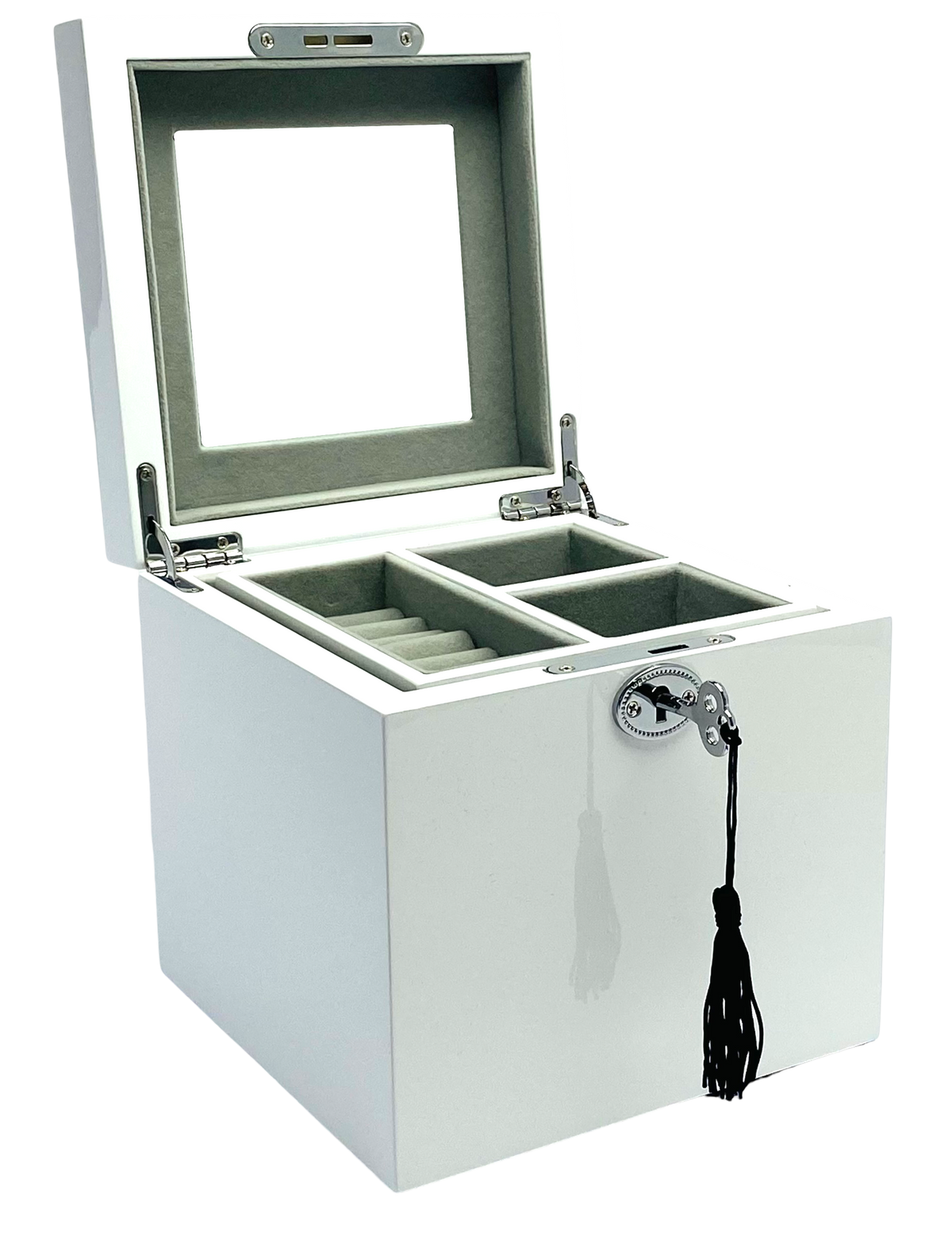 Small White High Gloss Wood Jewellery Box L16cm