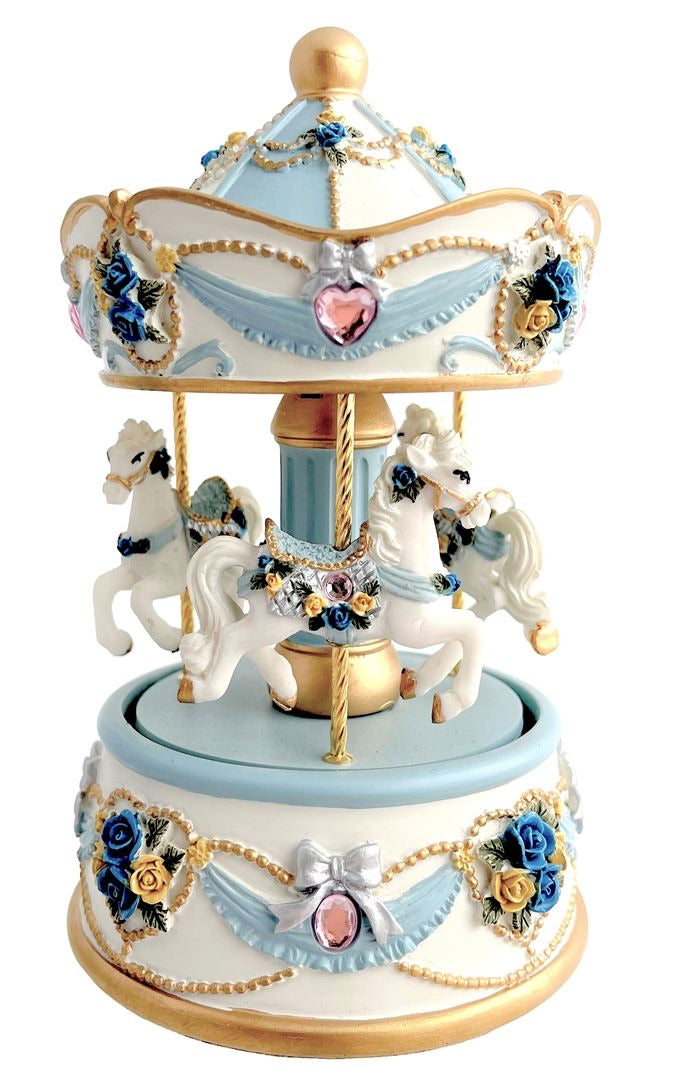 Blue Carousel Music Box H14.5cm