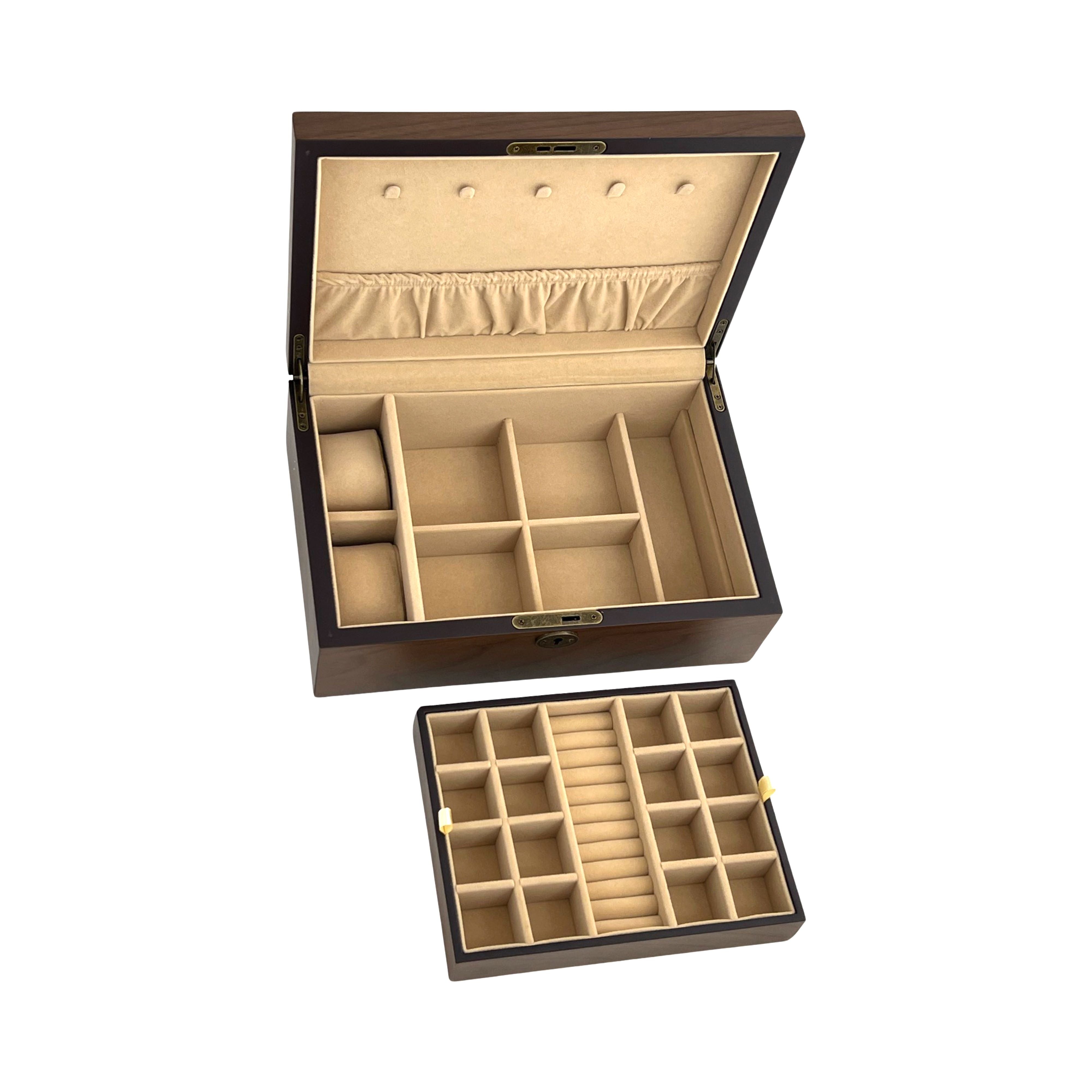 European Walnut Matte Finish Wood Jewellery Box, Length 30cm