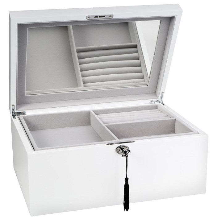 White High Gloss Wood Jewellery Box, Length 37cm