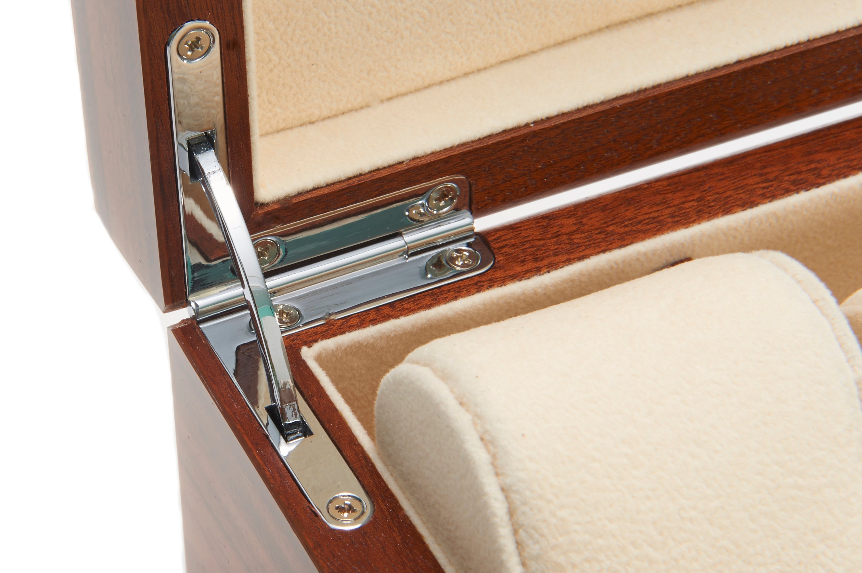 Harrowdene-Brazilian-Rosewood-Piano-Finish-Timber-Watch-Jewellery-Box-Length-24.5cm-Close-Up-Hinge