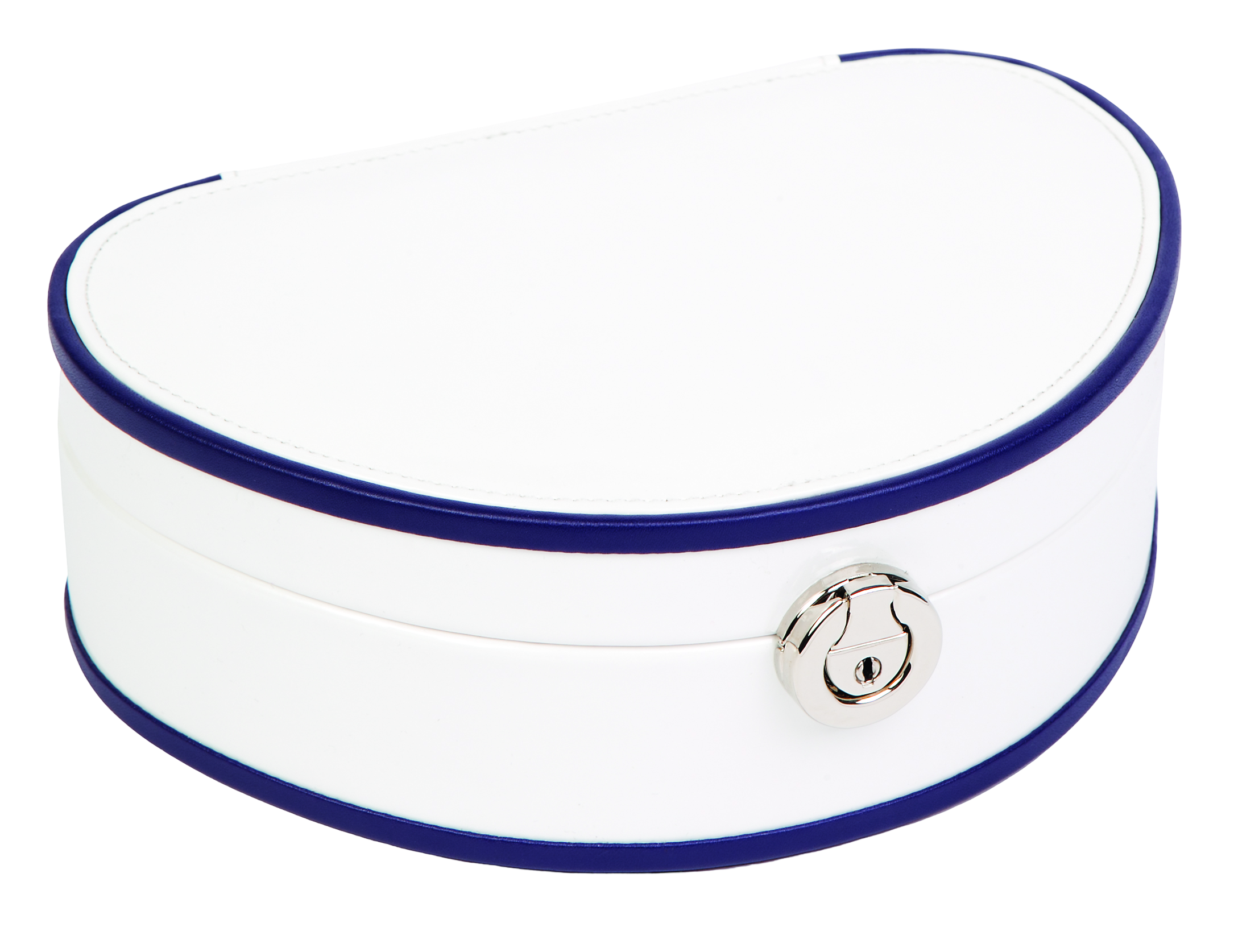 Demi-Lune White Patent Faux Leather Jewellery Box L22cm