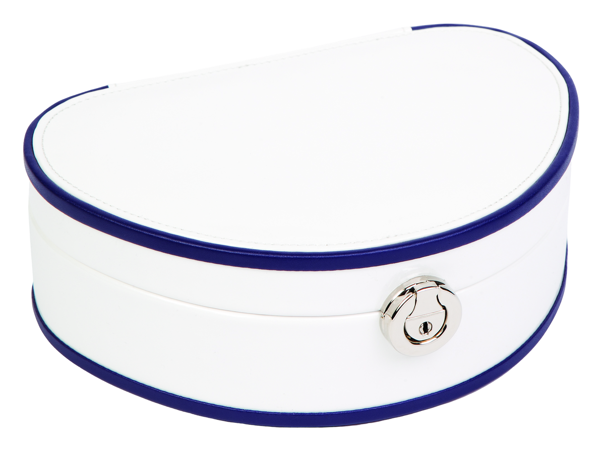 Demi-Lune White Patent Faux Leather Jewellery Box L22cm