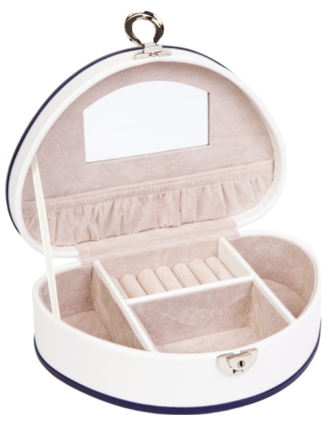 Demi-Lune White Patent Faux Leather Jewellery Box L22cm