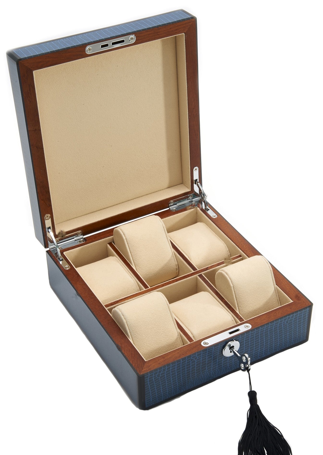 Blue Lizard Piano Finish Key Lock Jewellery and Watch Box L20cm