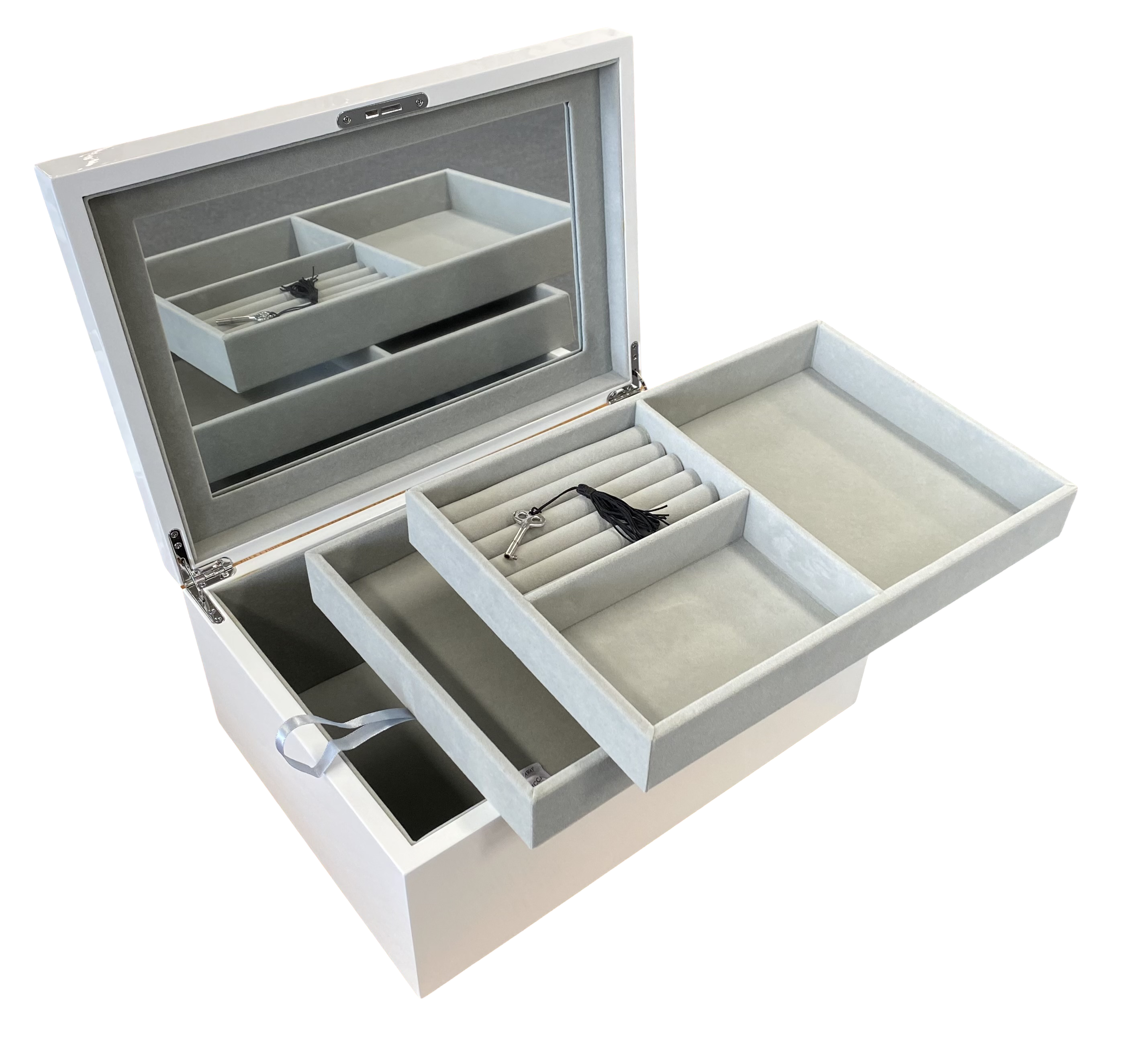 White High Gloss Wood Jewellery Box, Length 37cm