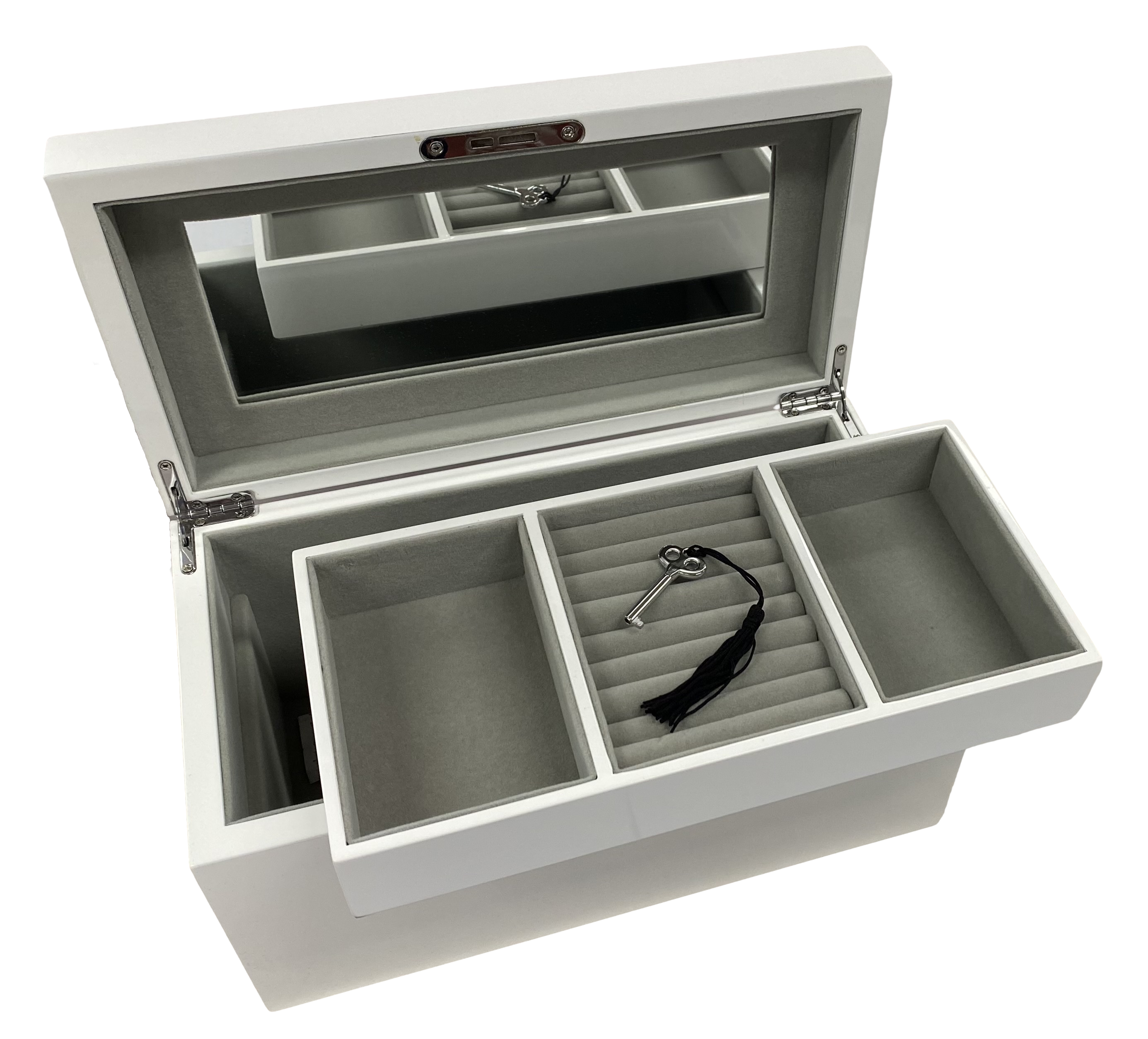 White High Gloss Wood Jewellery Box, Length 30cm