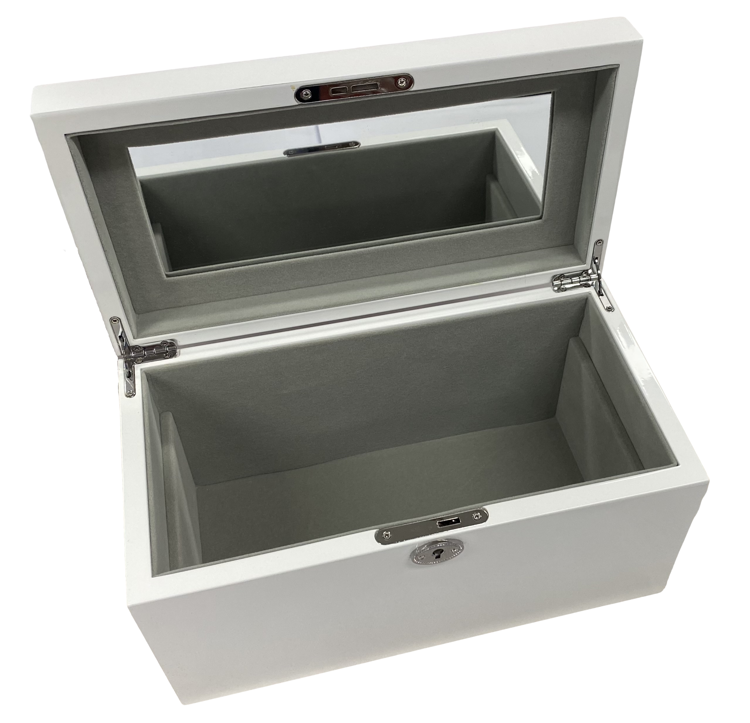 White High Gloss Wood Jewellery Box, Length 30cm