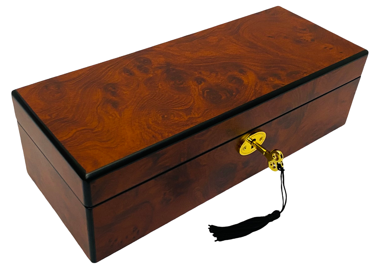 Maple Burl & Black Matte Key Lock 5-Watch Box L28cm