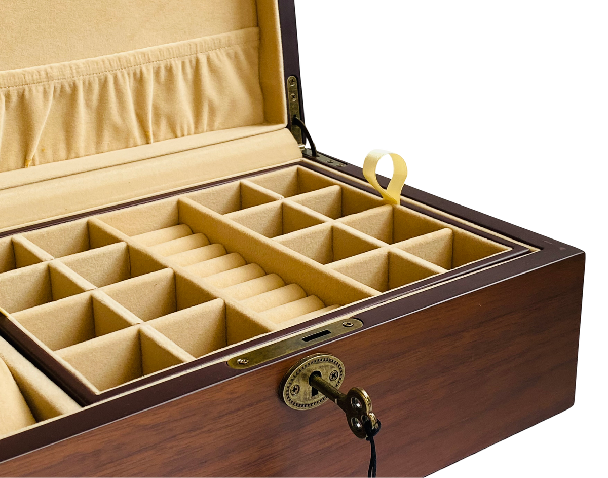 European Walnut Matte Finish Jewellery Box with Liftout Tray – 30cm