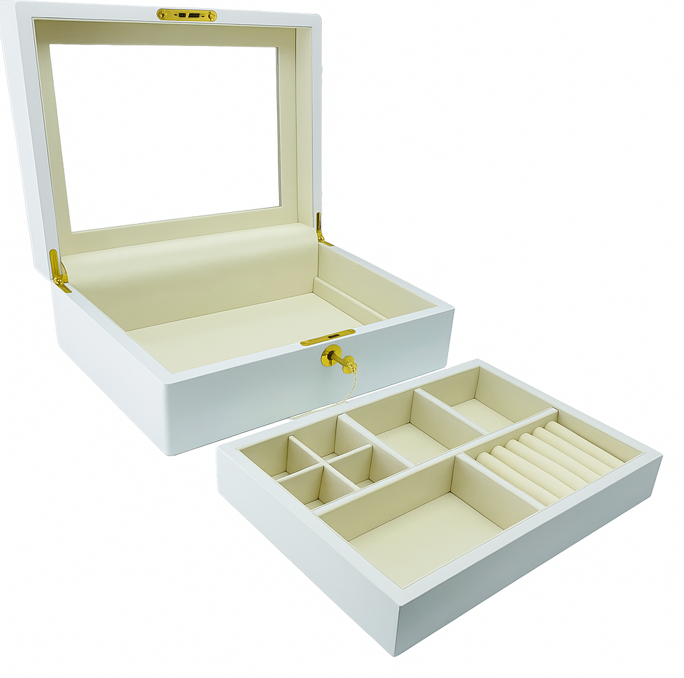 Matte White Wooden Jewellery Box with Liftout Tray L31cm