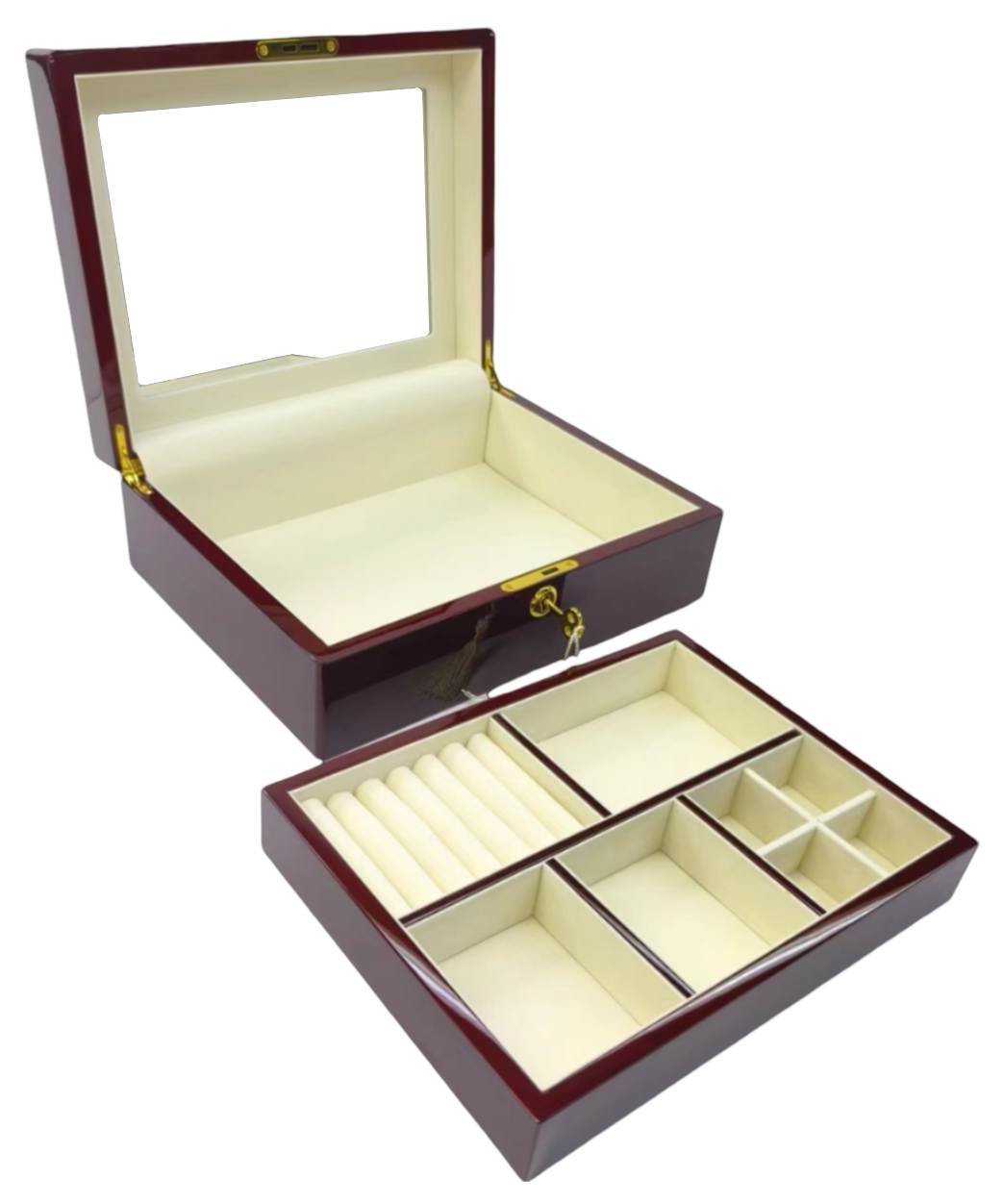 Rosewood Piano Finish Timber Jewellery Box with Liftout Tray L31cm