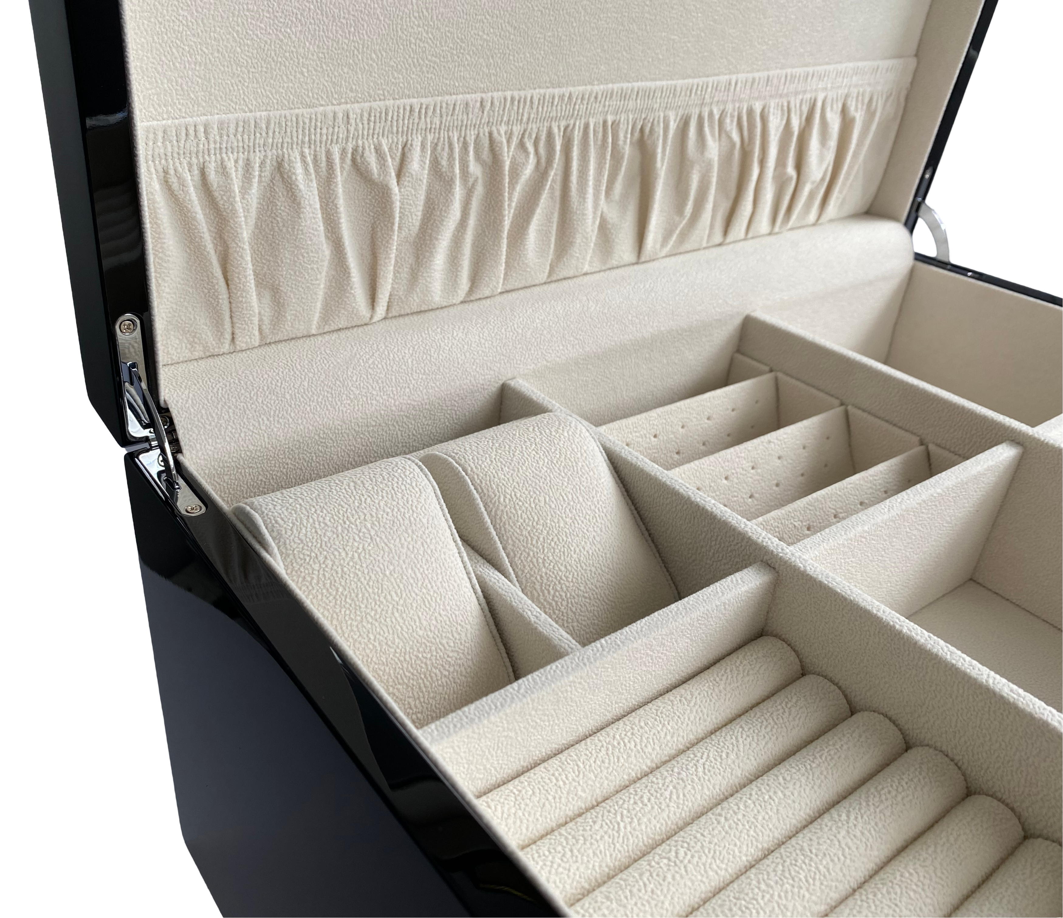 Very Large High Gloss Black Wooden Jewellery, 2-Drawers L41cm