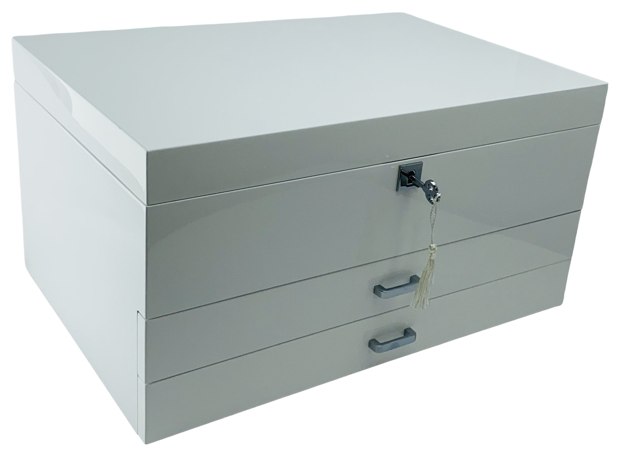 Very Large High Gloss White Wooden Jewellery, 2-Drawers L41cm