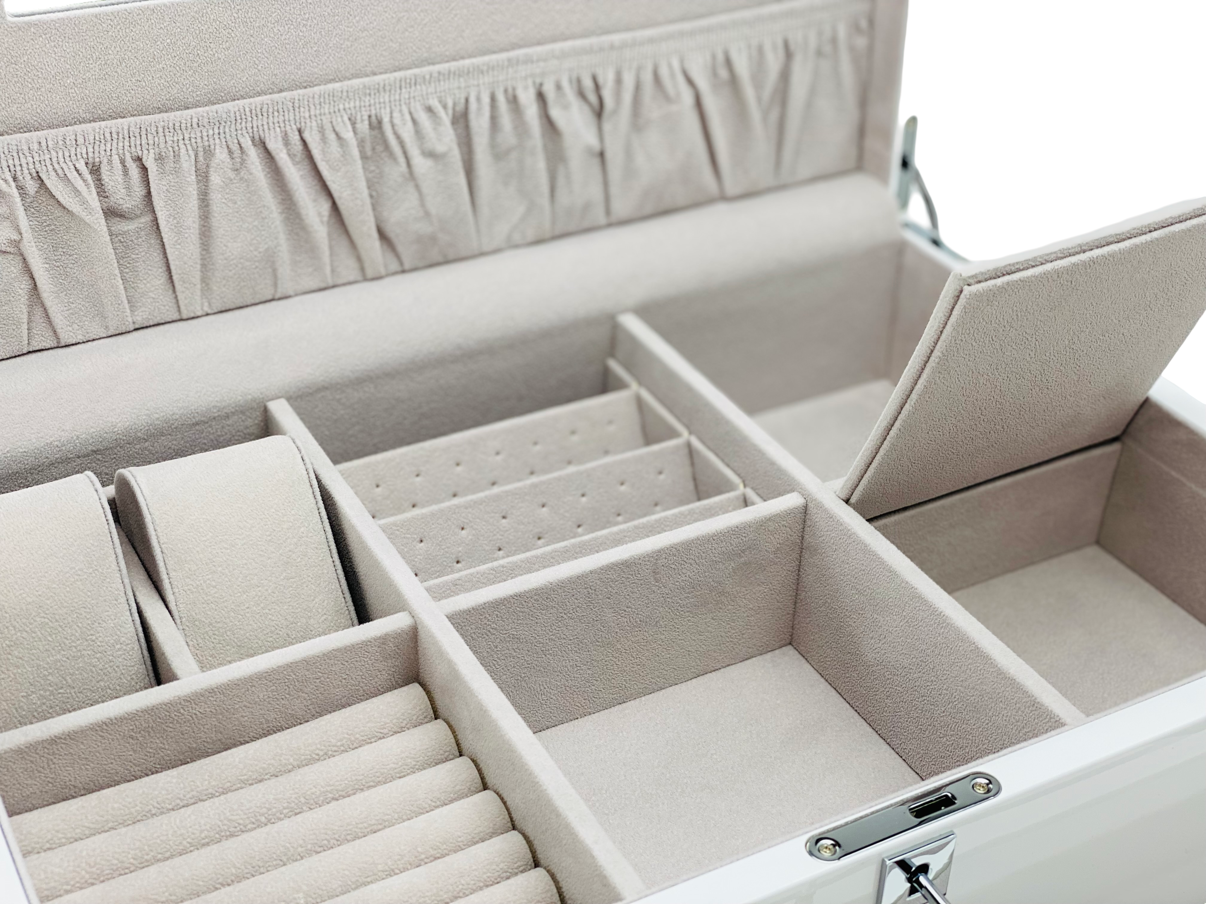 Very Large High Gloss White Wooden Jewellery, 2-Drawers L41cm
