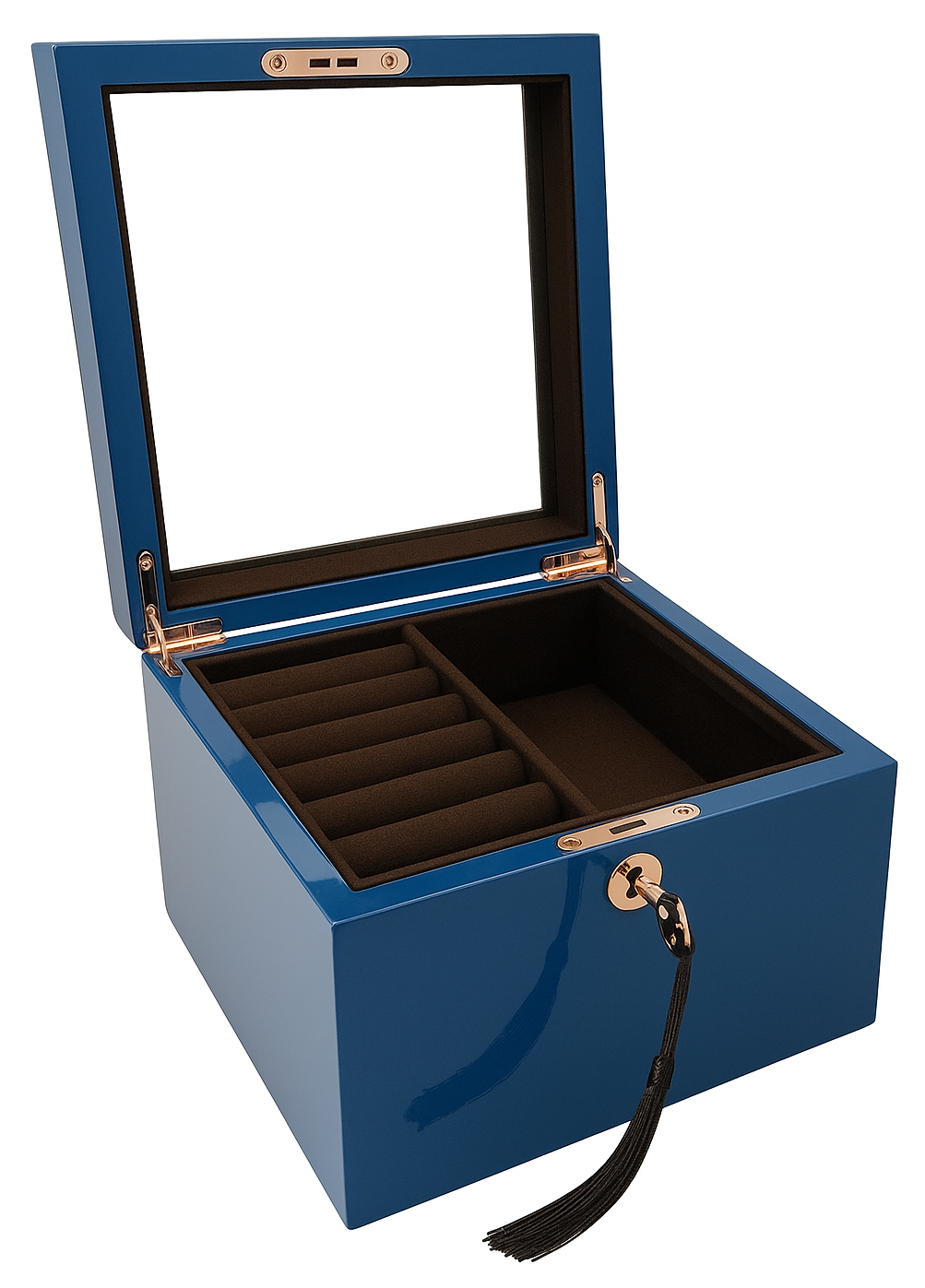 Small Azure High Gloss Wood Jewellery Box L19cm