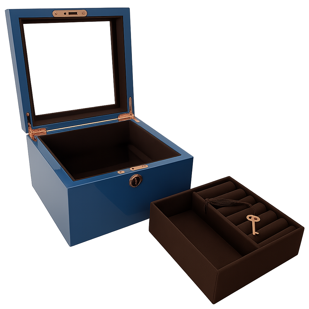 Small Azure High Gloss Wood Jewellery Box L19cm