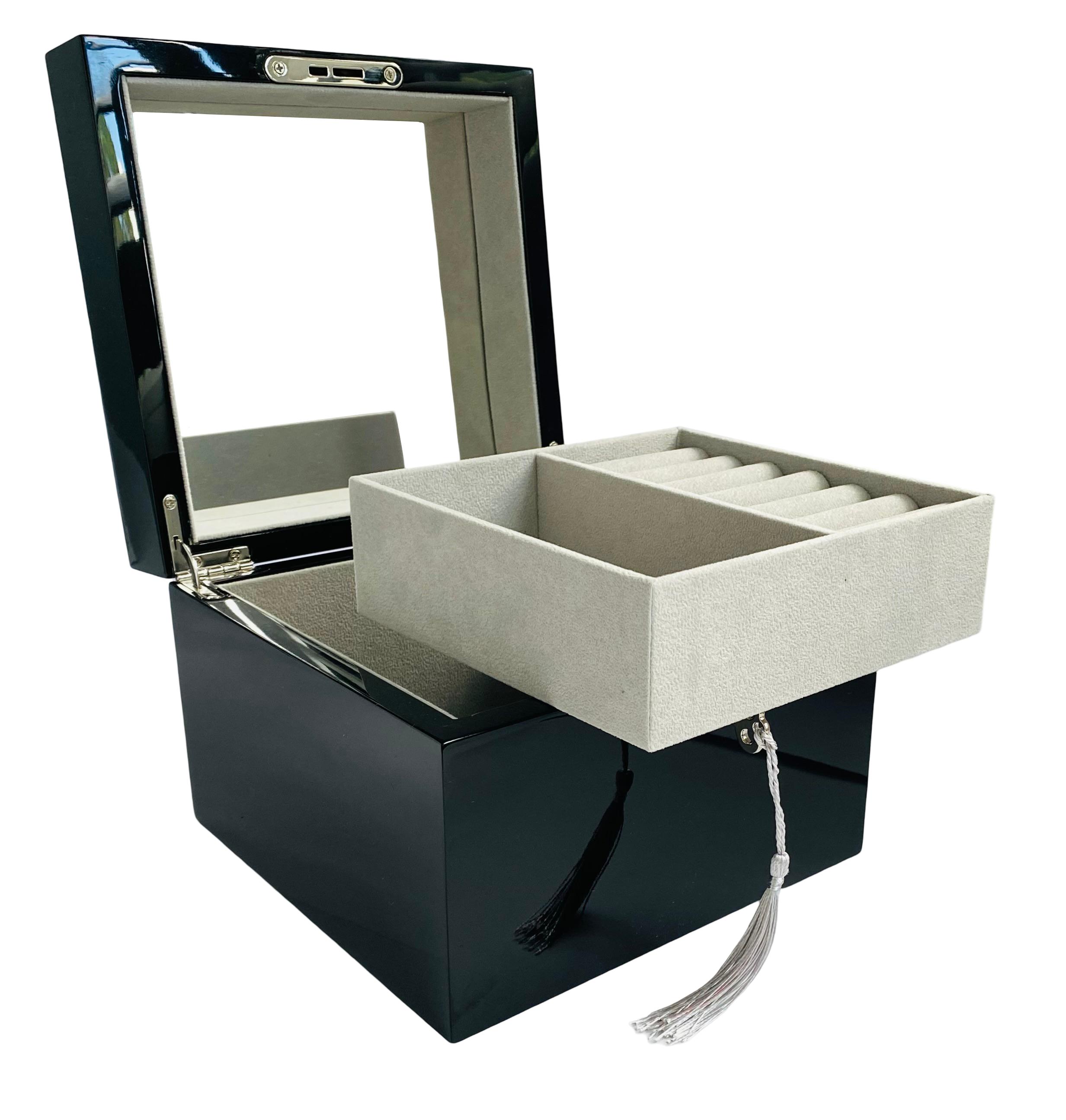 Small Black High Gloss Wood Jewellery Box L19cm