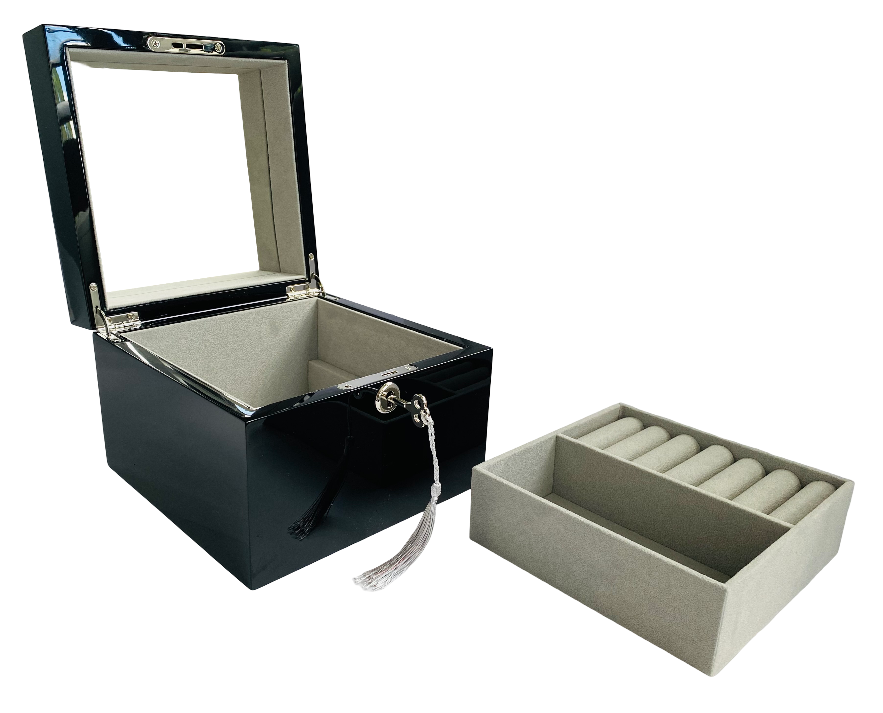 Small Black High Gloss Wood Jewellery Box L19cm