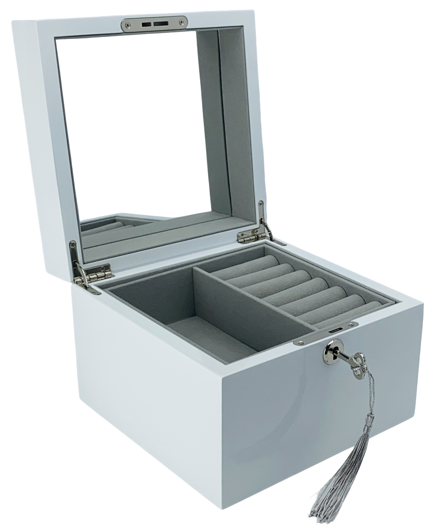 Small White High Gloss Wood Jewellery Box L19cm