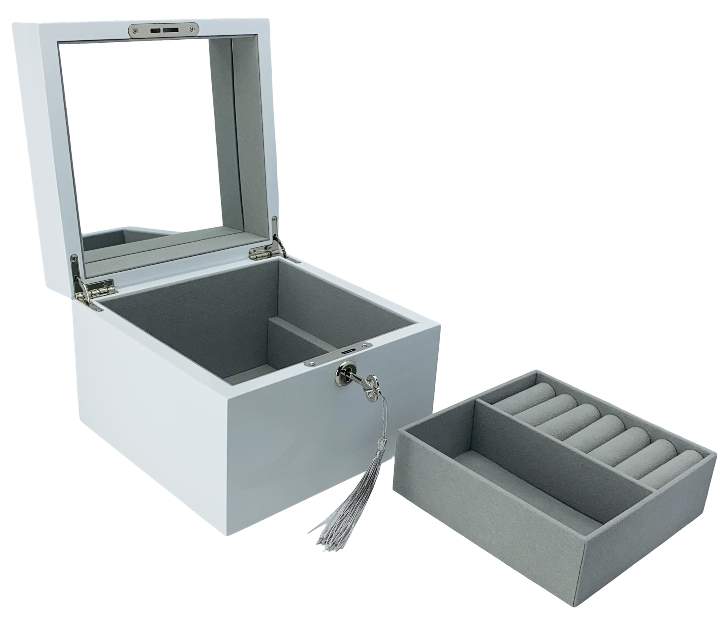 Small White High Gloss Wood Jewellery Box L19cm