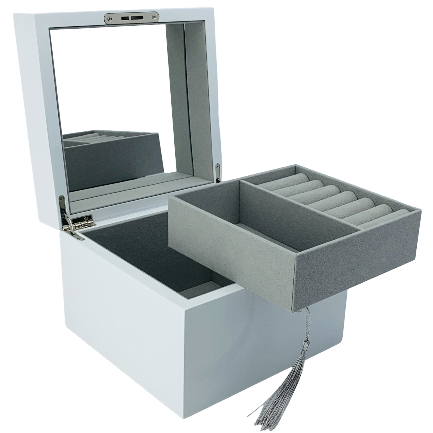 Small White High Gloss Wood Jewellery Box L19cm