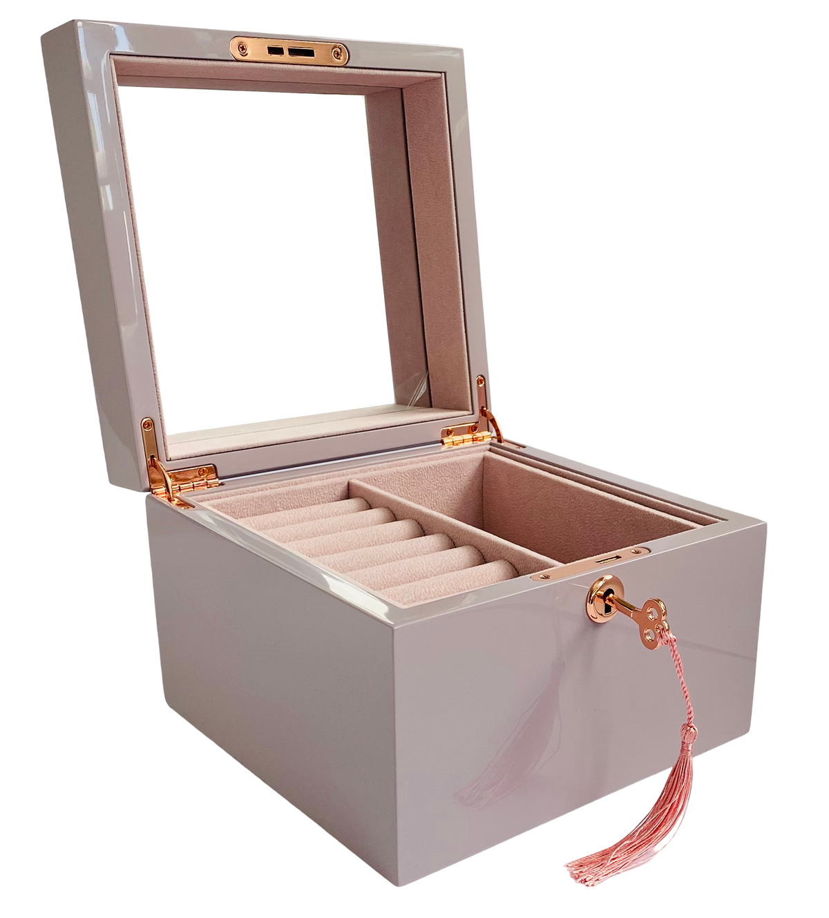 Small Lilac High Gloss Wood Jewellery Box L19cm